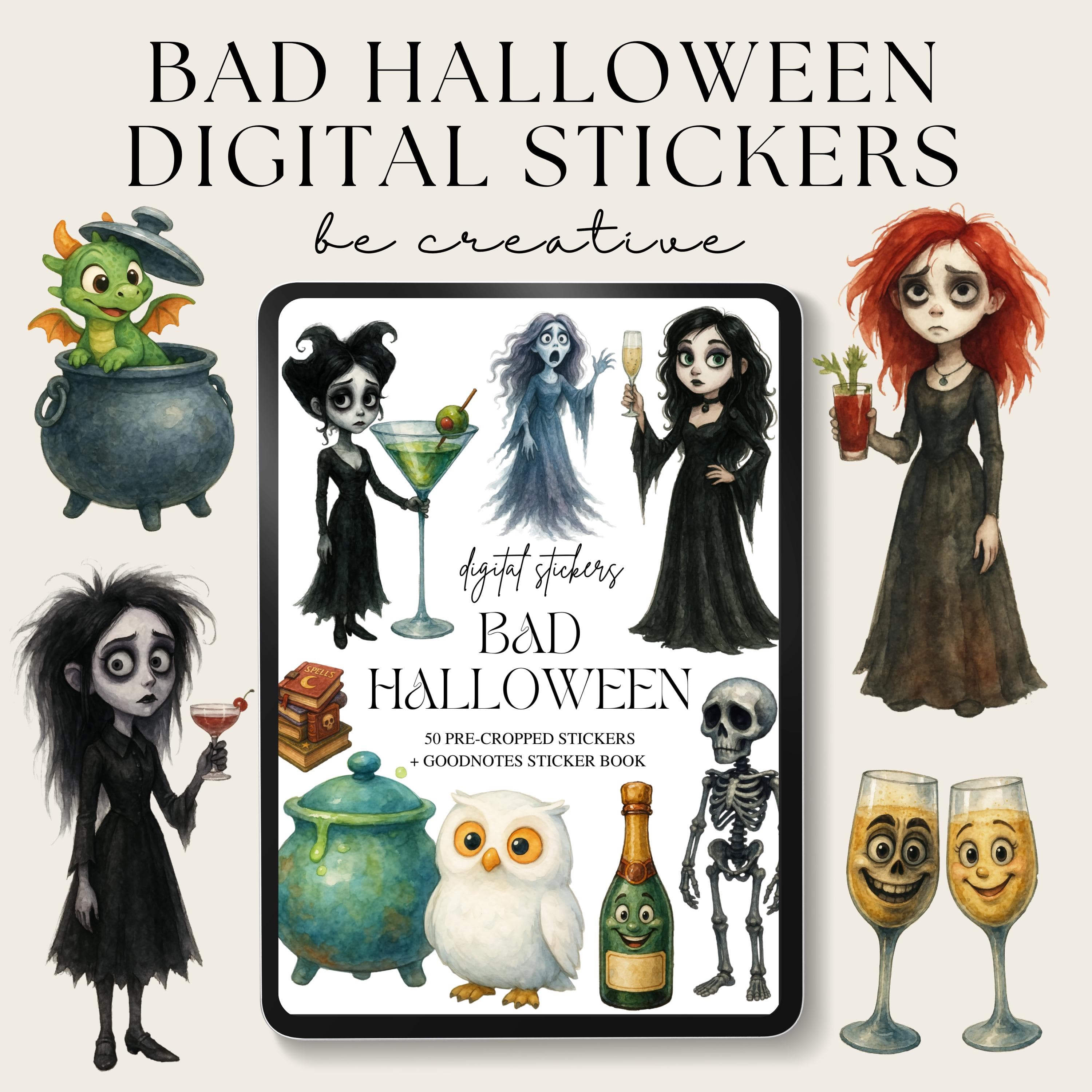 Bad Halloween Digital Stickers, Goodnotes Celestial Stickers, Png Witchy Woo Planner Stickers,  Fantasy Stickers, Mystic Decorations