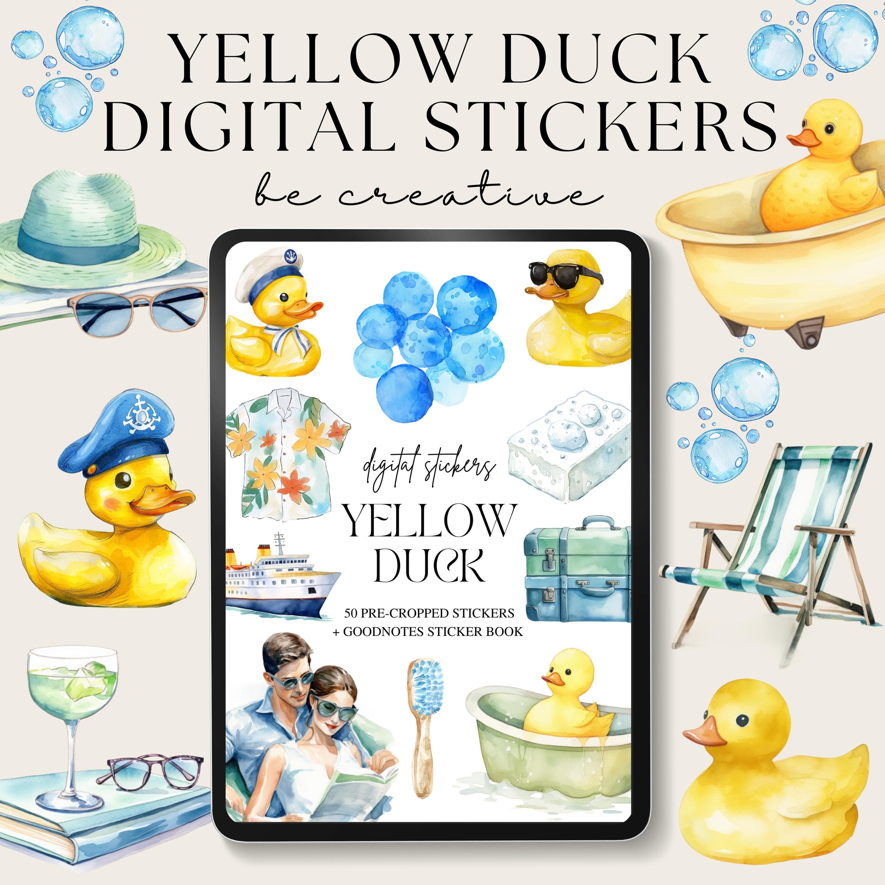 Yellow Duck Digital Planner Stickers, Travel Goodnotes Stickers, Notability Planner PNGs, Bird Embellishments, Cruise Ship Clipart