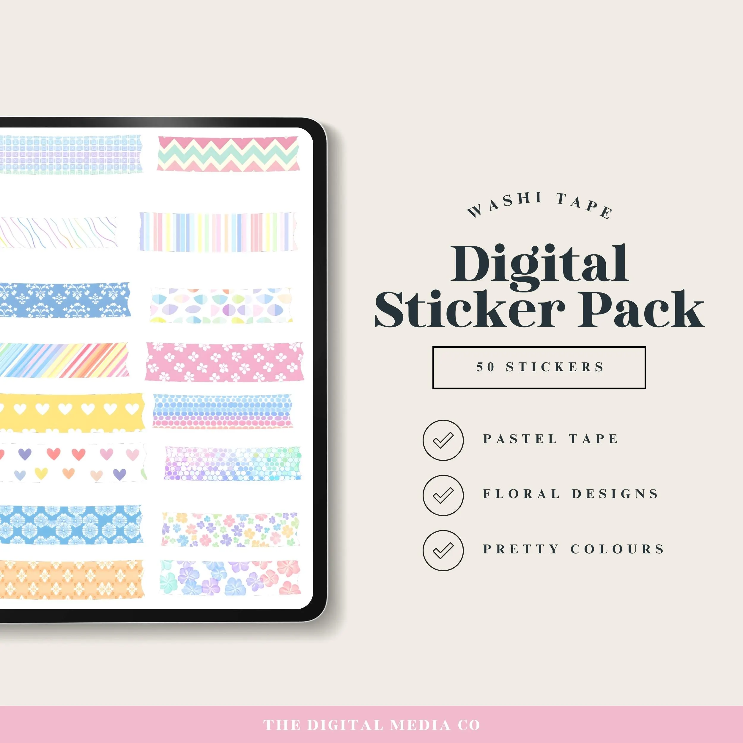 Pastel Digital Washi Tape, Whimsical Goodnotes Embellishments, Whimsical Sticker Pack, Bright Colourful Sticker Bundle