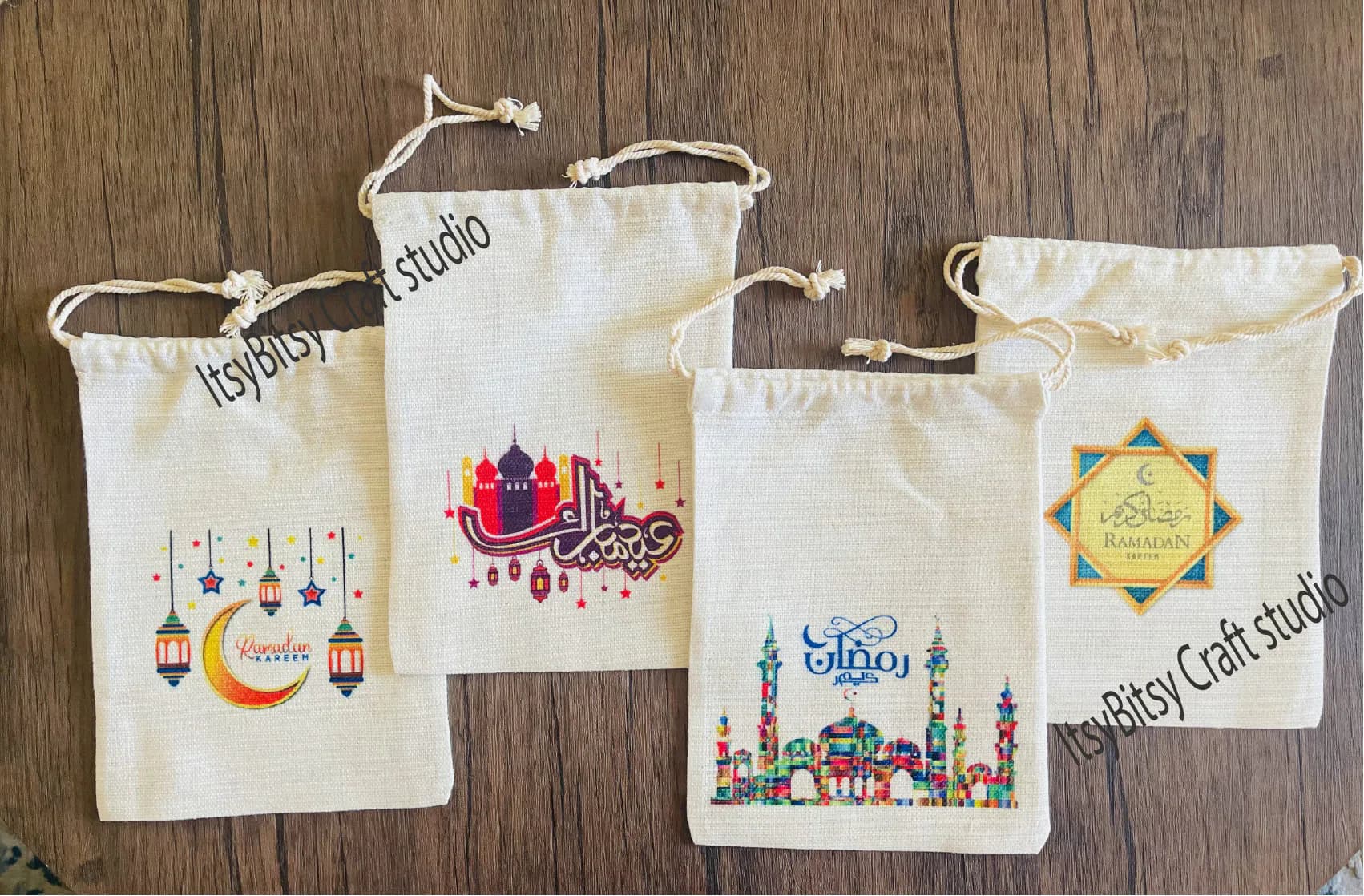 Personalized Ramadan Favor Bags, Eid Gift Drawstring Pouches, Ramadan canvas bags, Ramadan favor bag, Ramadan pouch, Ramadan goodie bag, Eid