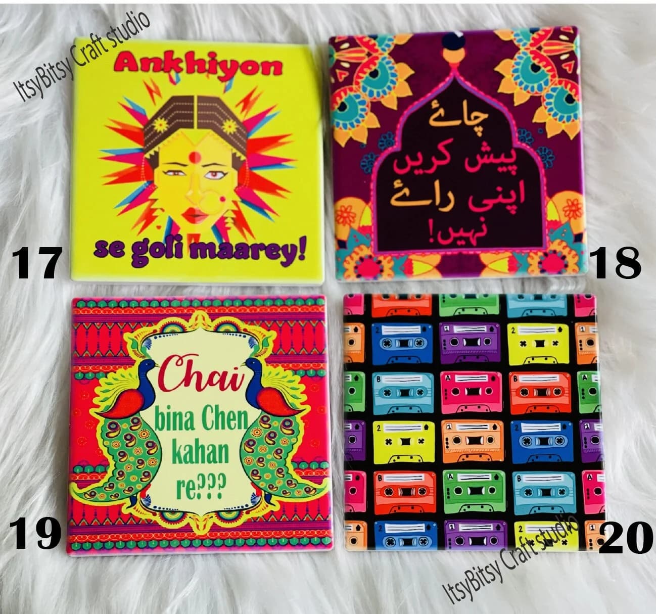 Chai ho jae
Coasters set
Colorful coasters
Thanksgiving gift
Eid Coasters
Vintage coasters
