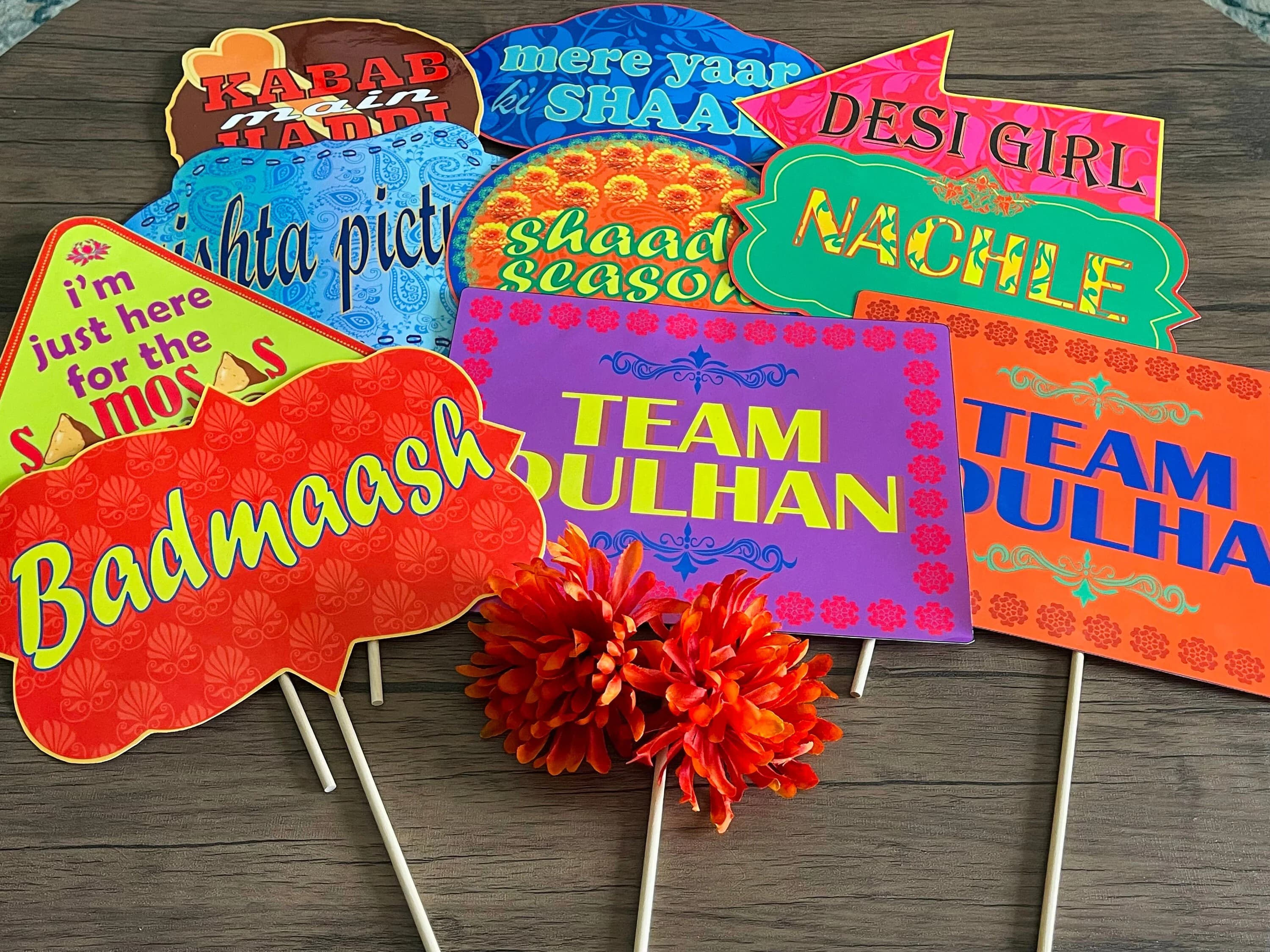 Desi Wedding Photo Booth Props, Mehndi, Sangeet, dholki props, Pakistani wedding props, dulha dulhan photo booth props, shadi mubarak