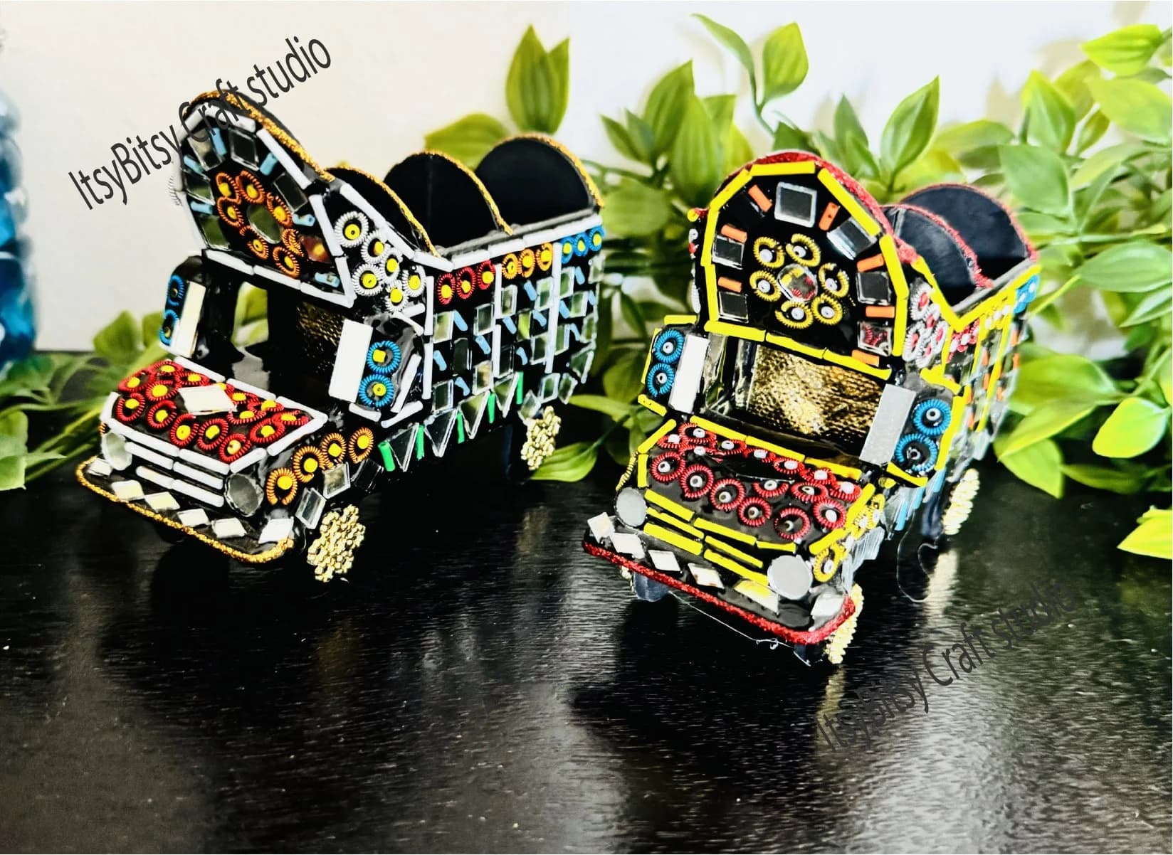 Handcrafted Pakistani Truck Art Decor: Ethnic Mirror Work Truck