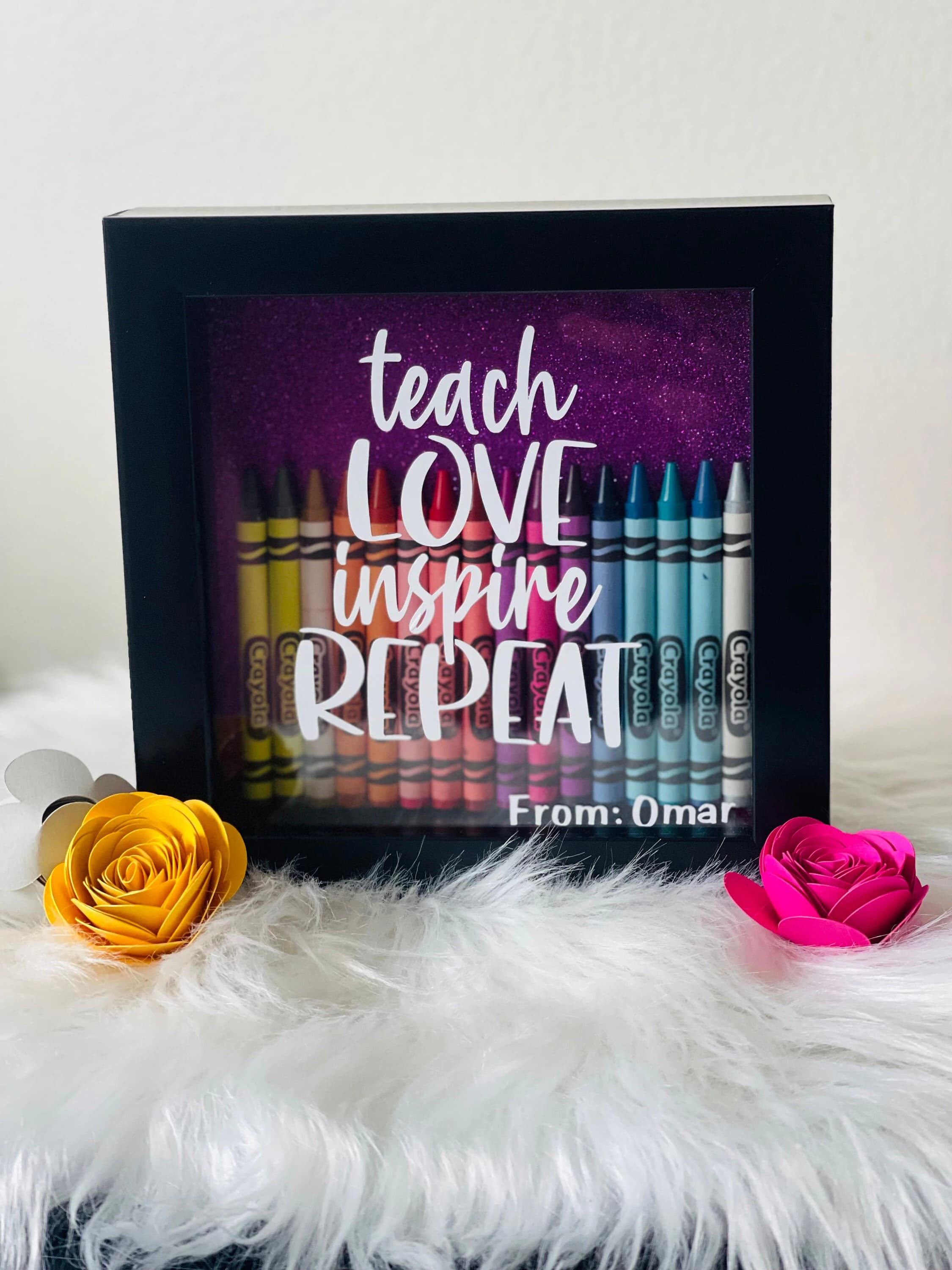Personalized Teacher Shadow Box: Crayon Glitter Art, Teacher Appreciation Gift