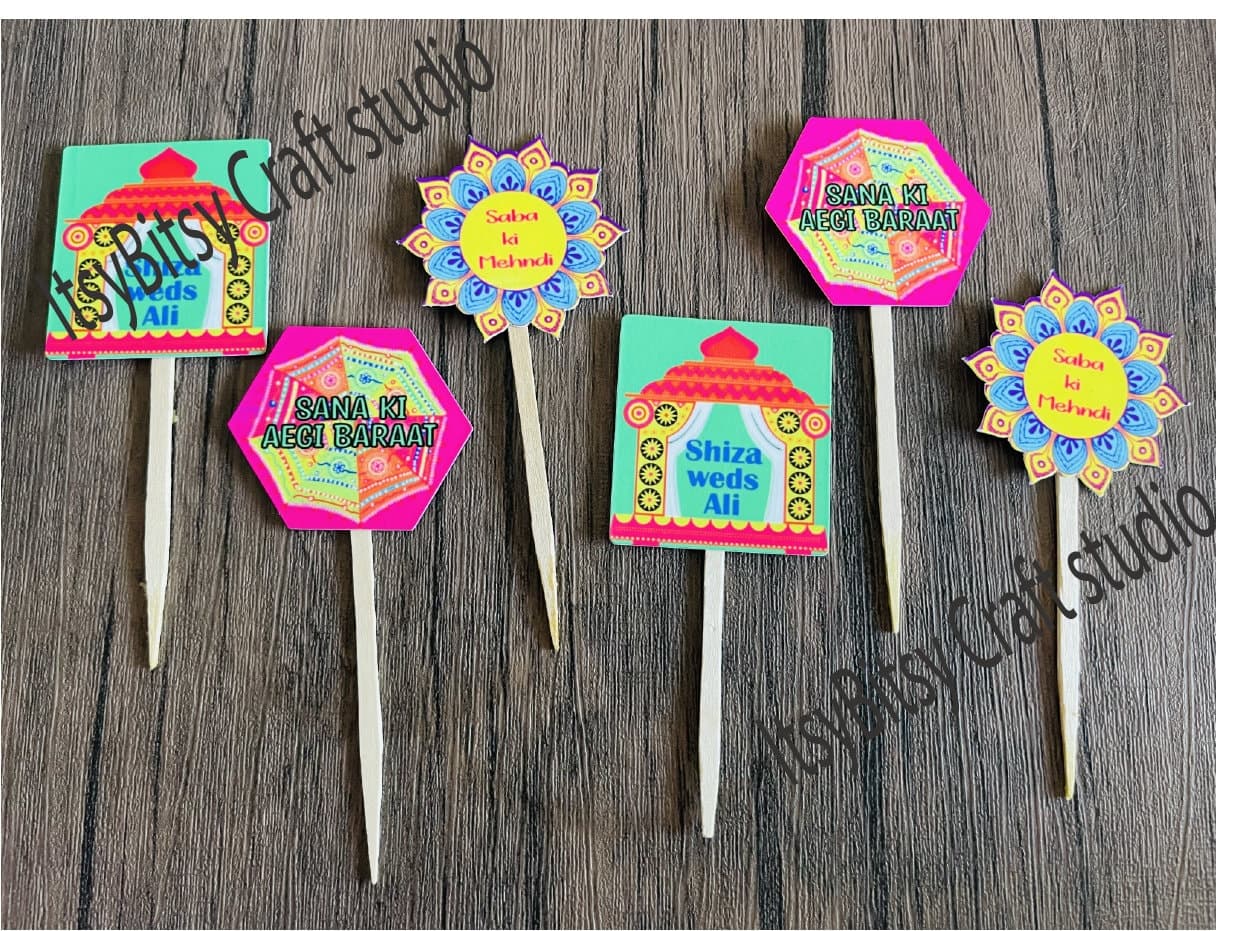 Personalized Wedding Mithai Toppers: Shadi/Nikkah Mubarak - Set of 12