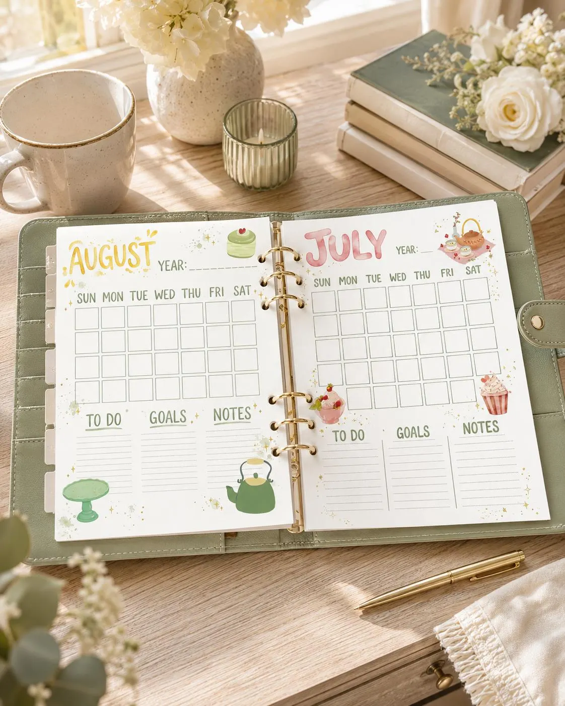 Tea-Themed Digital Undated Planner Printable | 91 JPEG Pages | Weekly, Monthly & Daily Planner | Instant Download - image 4