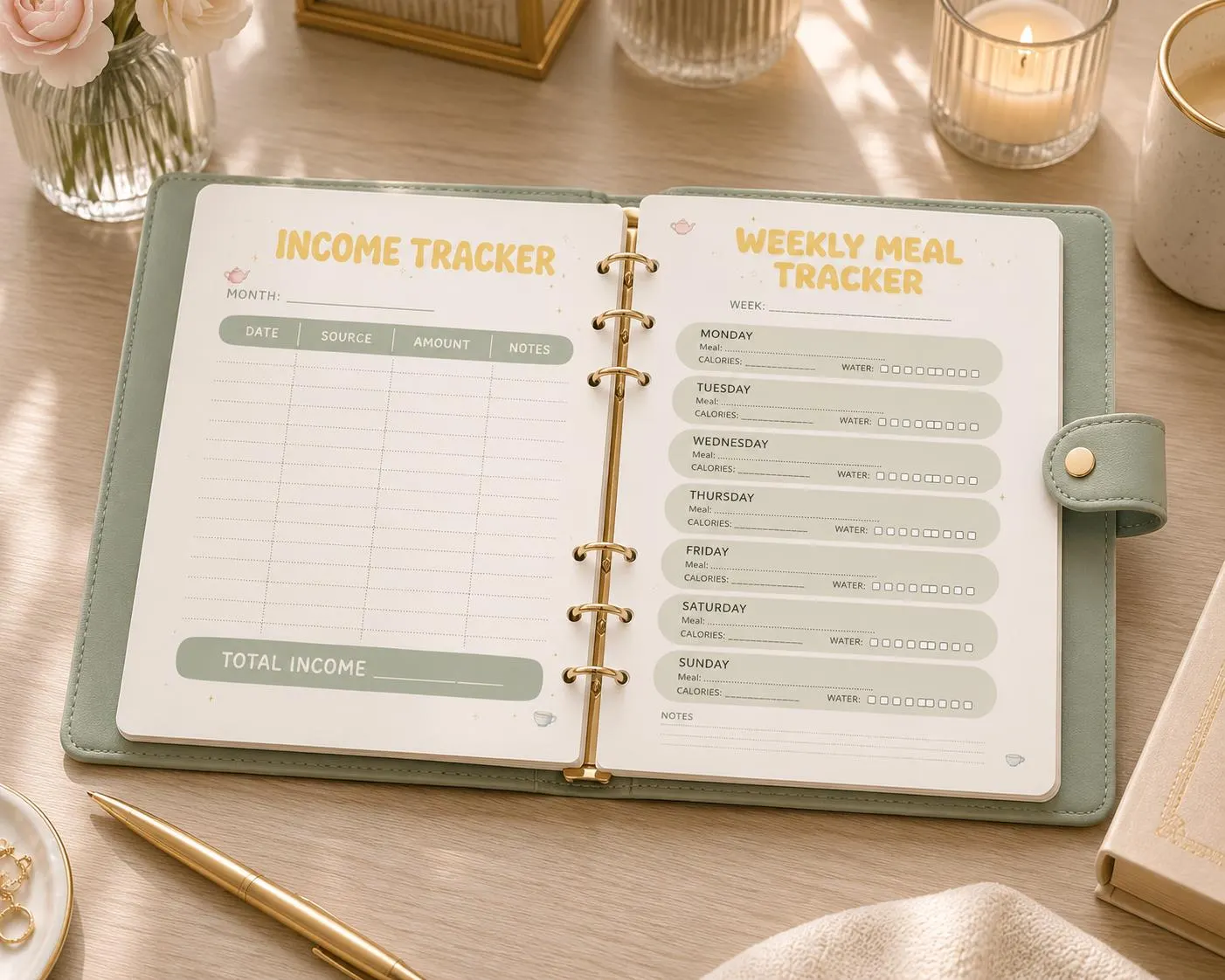Tea-Themed Digital Undated Planner Printable | 91 JPEG Pages | Weekly, Monthly & Daily Planner | Instant Download - image 5
