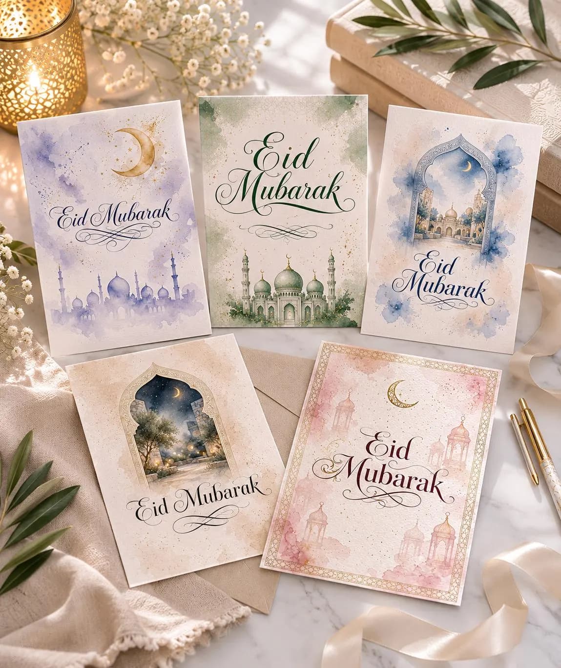 30 Eid Mubarak Watercolor Cards | Islamic Muslim Greeting (Digital Download)