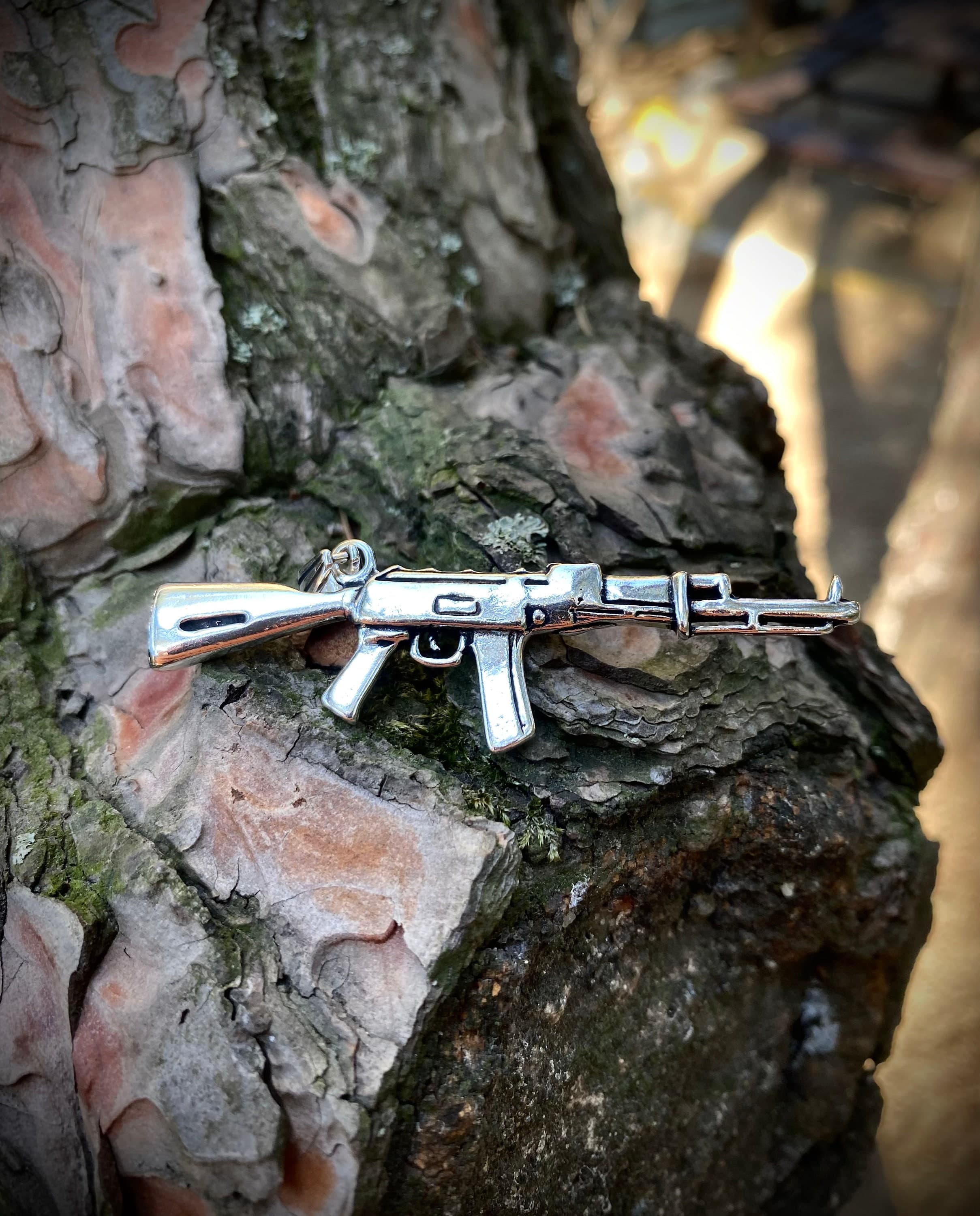 AK47 Sterling Silver Necklace: Machinegun Pendant, Gangster Gift - image 4