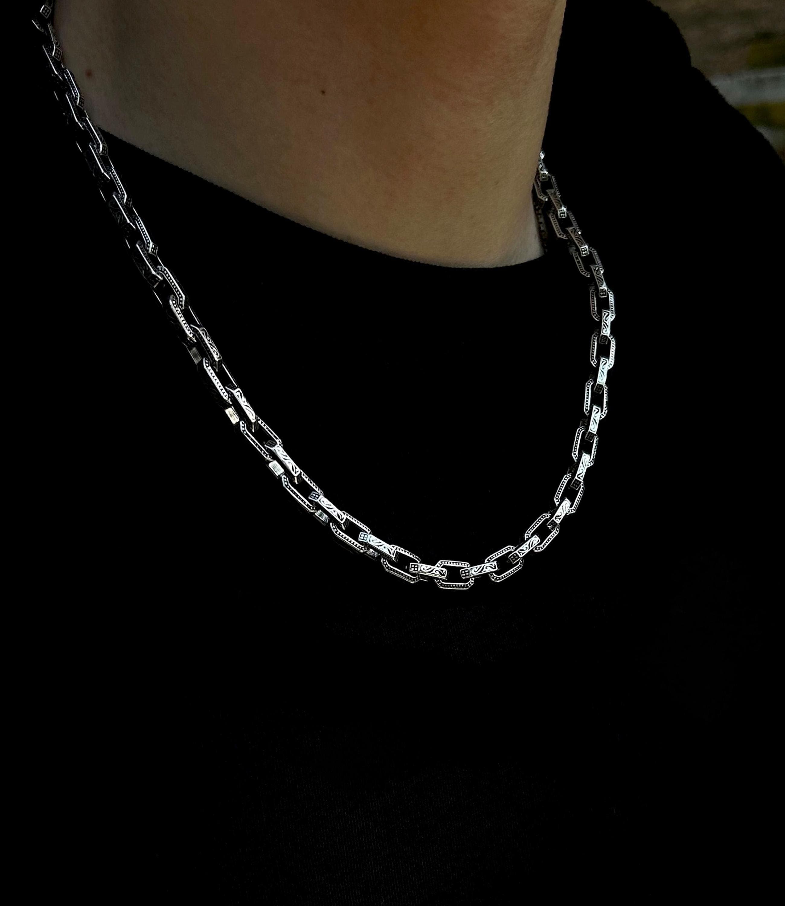 Mens Heavy Link Chain 925 Sterling Silver Bracelet and Necklace