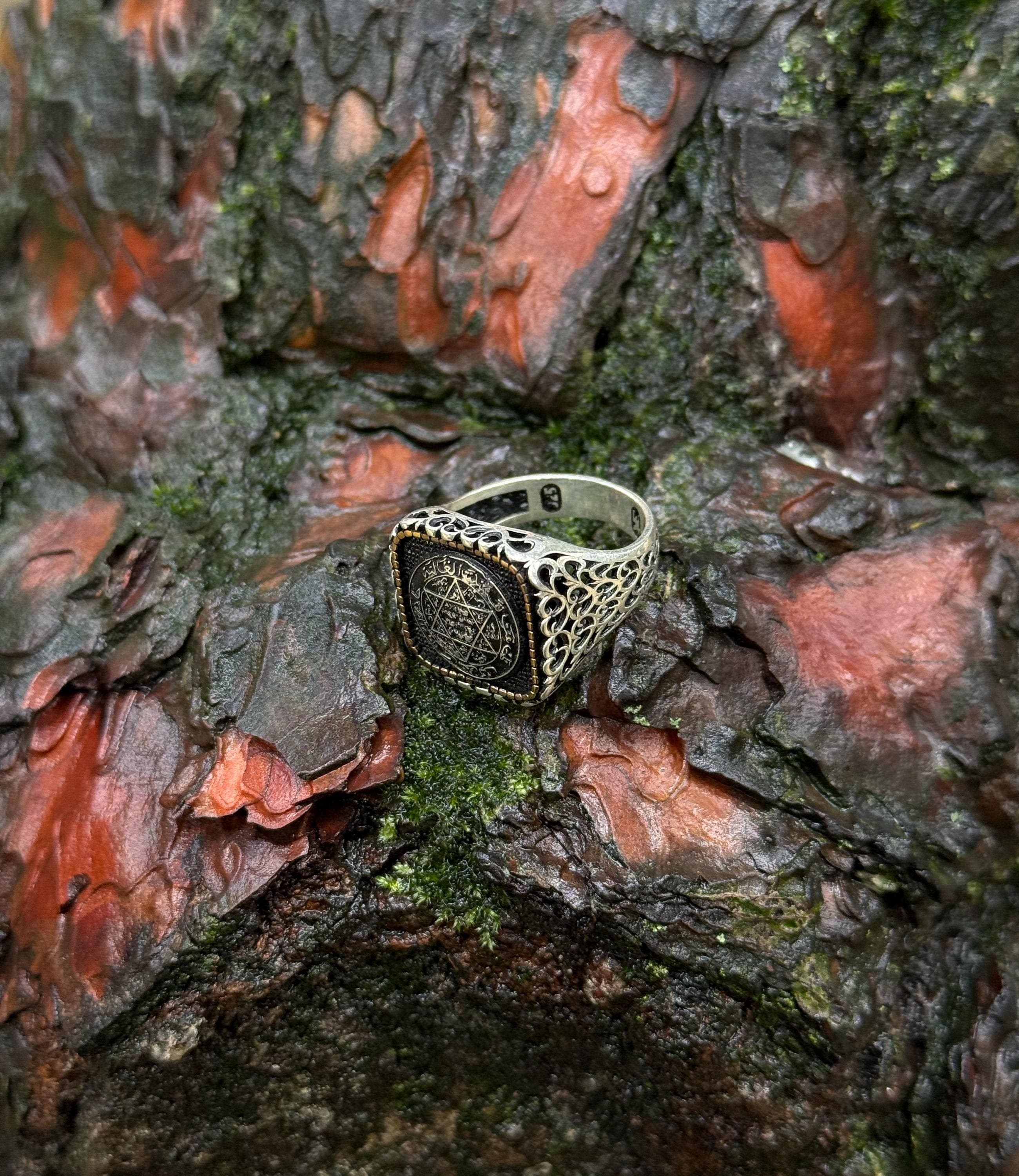 Solomonic Signet Ring in 925 Sterling Silver with Engraved Square Face - image 5