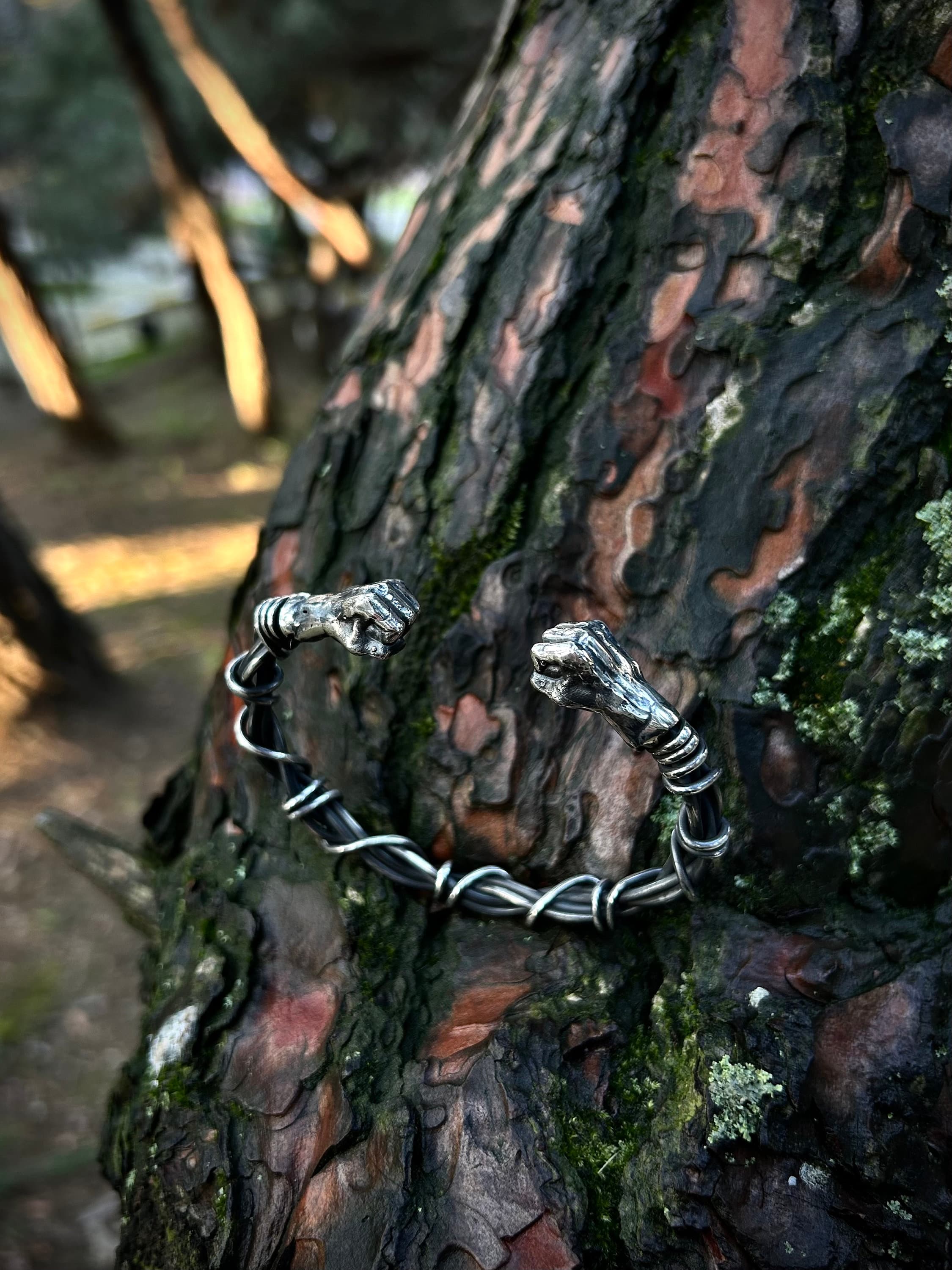 Adjustable Wired Fist Bracelet - Unique Sterling Silver Design
