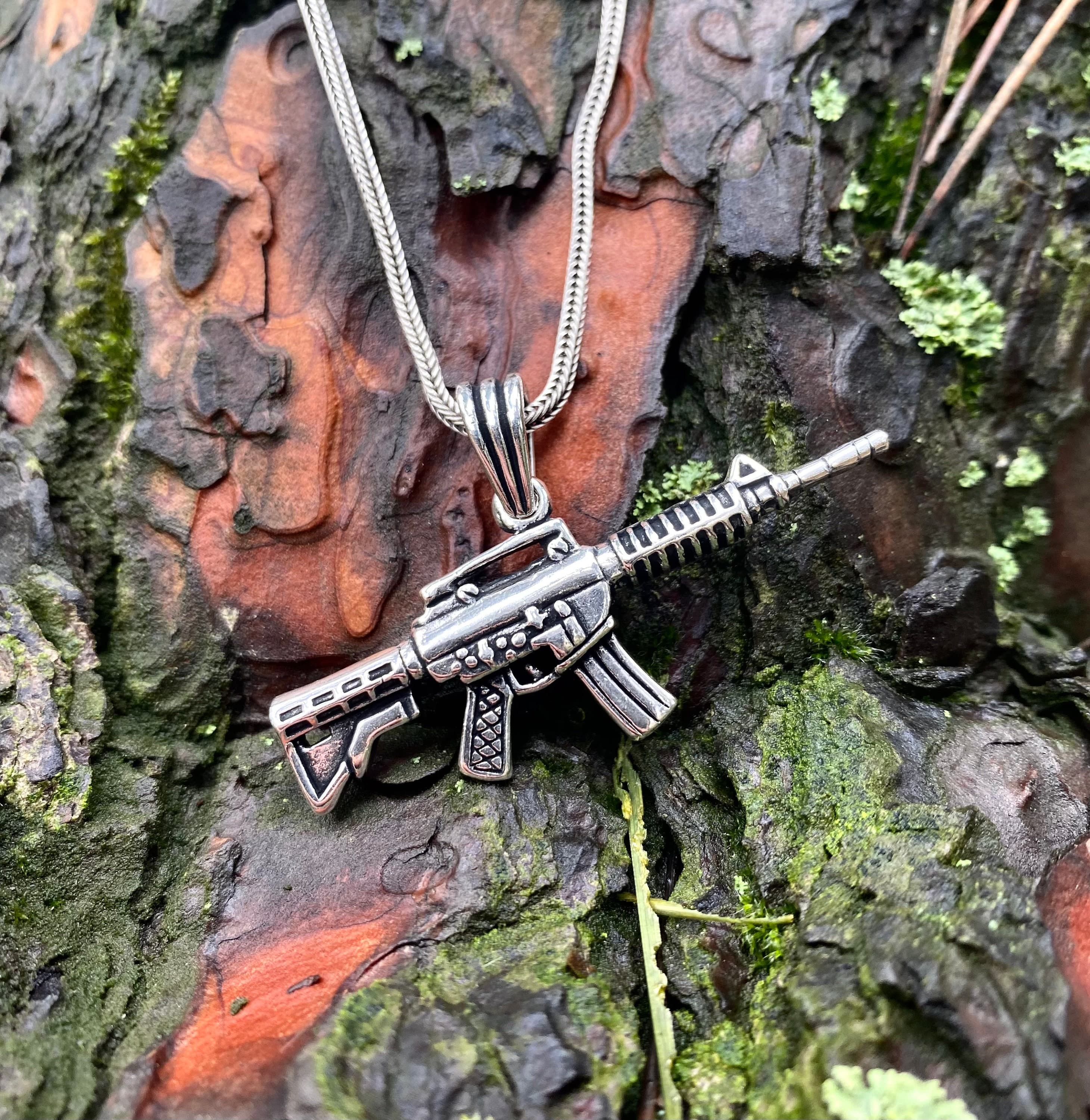 Sterling Silver M4A15 Rifle Pendant, Gun Lover Gift - image 5