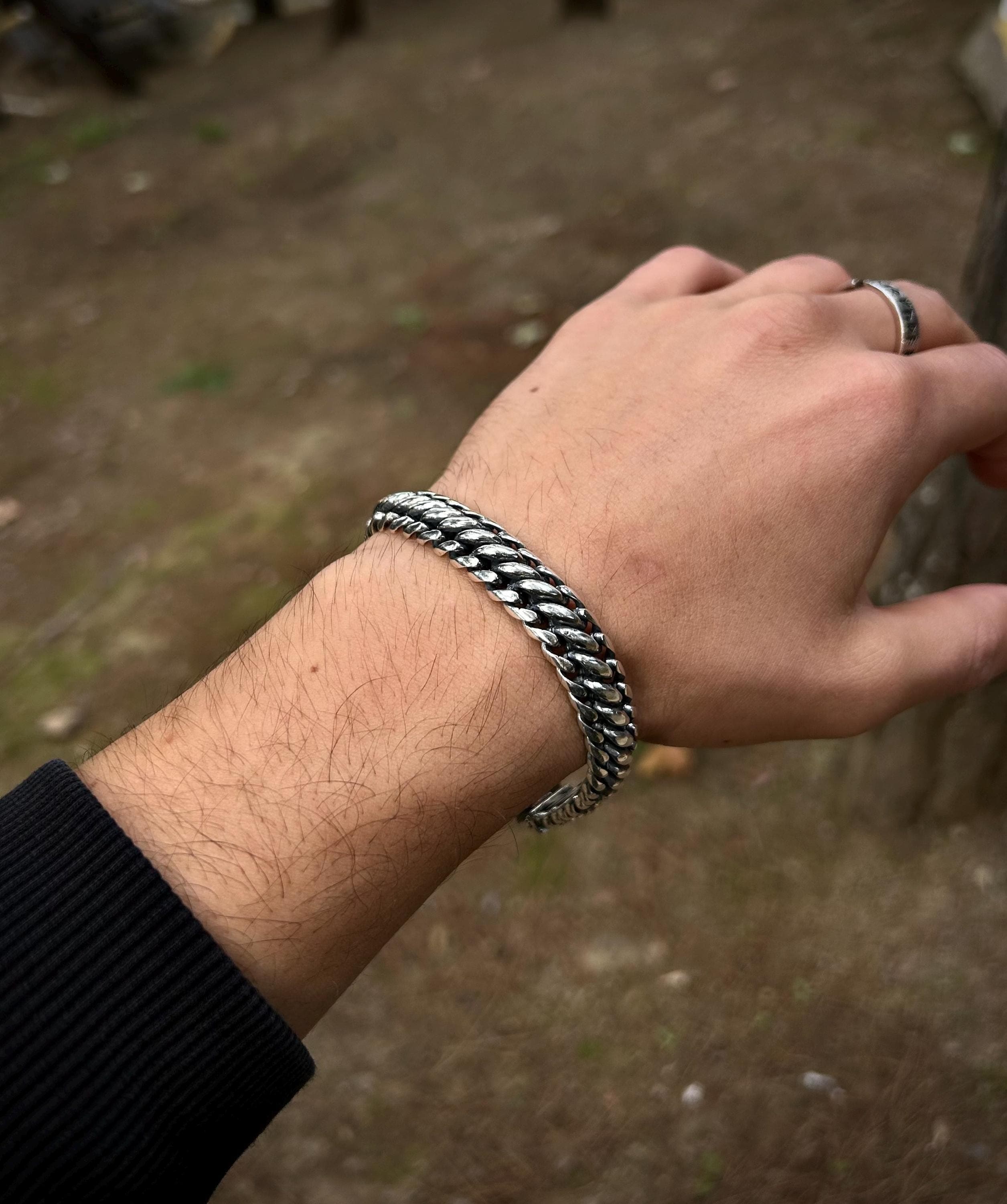 Mens Unique Handmade Chain Bracelet, 925 Sterling Silver Handcrafted Chain Bracelet For Men, Unique Chain Bracelet Gift For Christmas