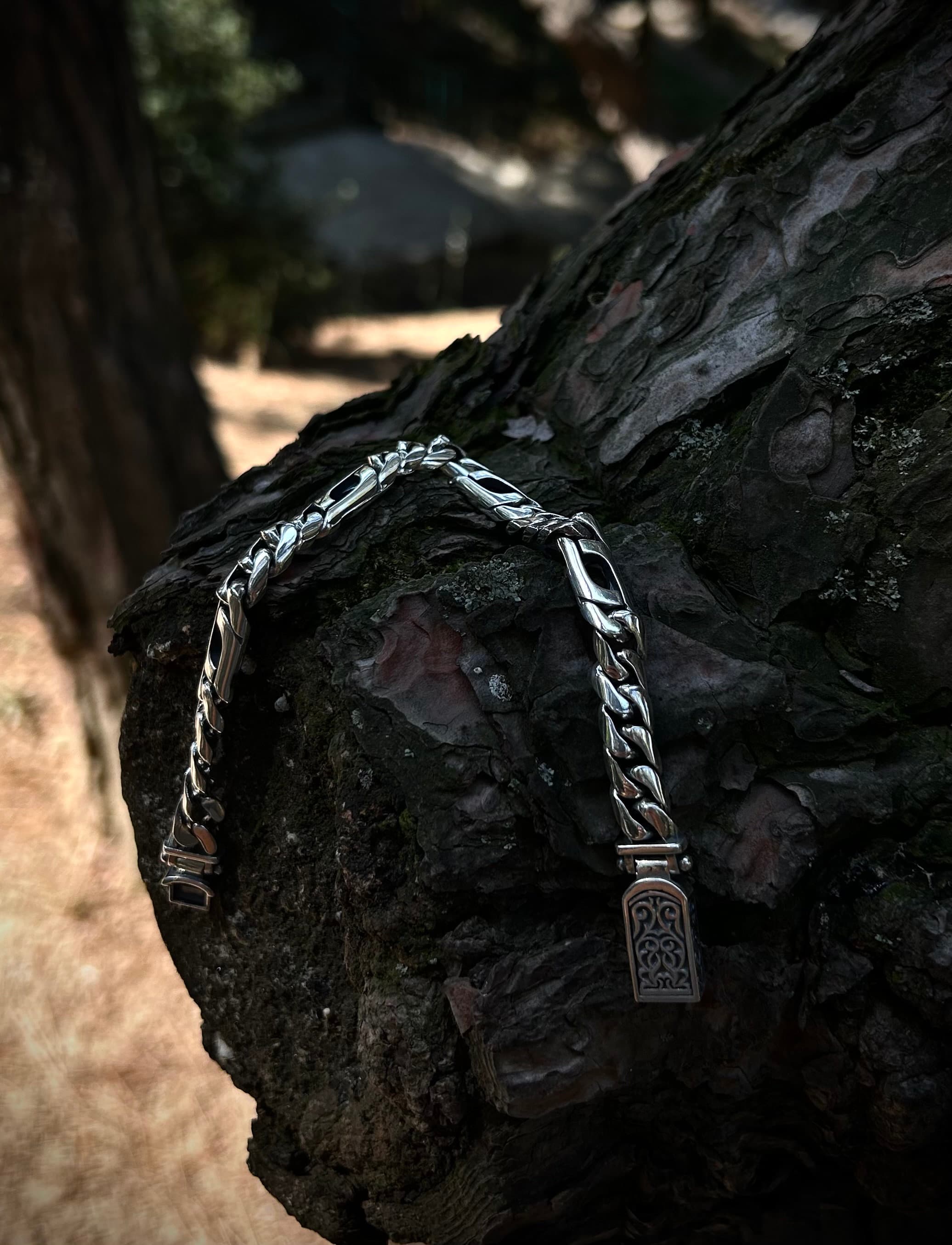 Unique Cut Out Chain Link Bracelet 925K Silver, Three Addition Part Chain Bracelet For Men Unique Design, Chain Bracelet Gift For Him