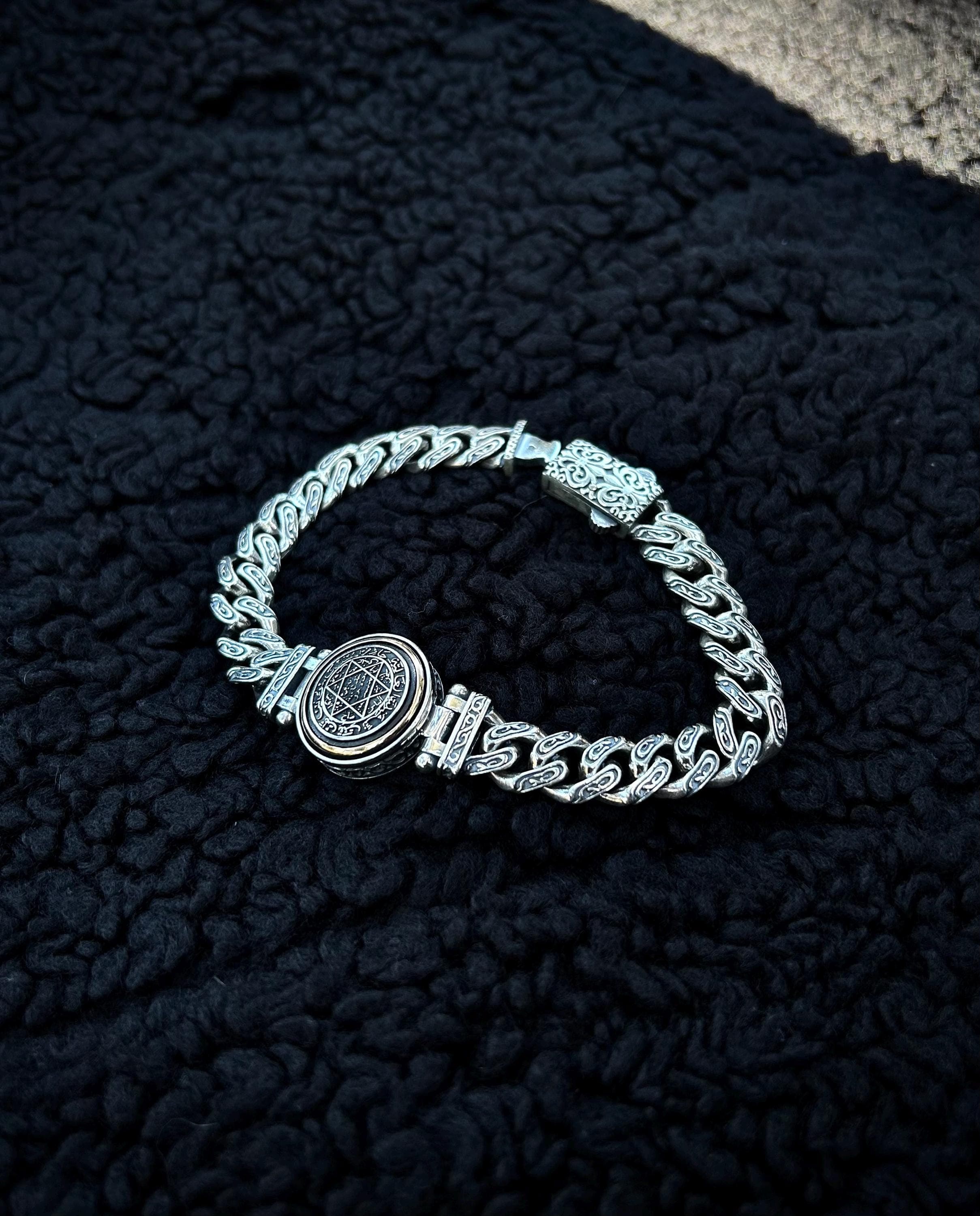 Sterling Silver King Solomon Seal Chain Bracelet, Protection Amulet & Kabbalah Talisman | Esoteric and Judaica Jewelry for Men
