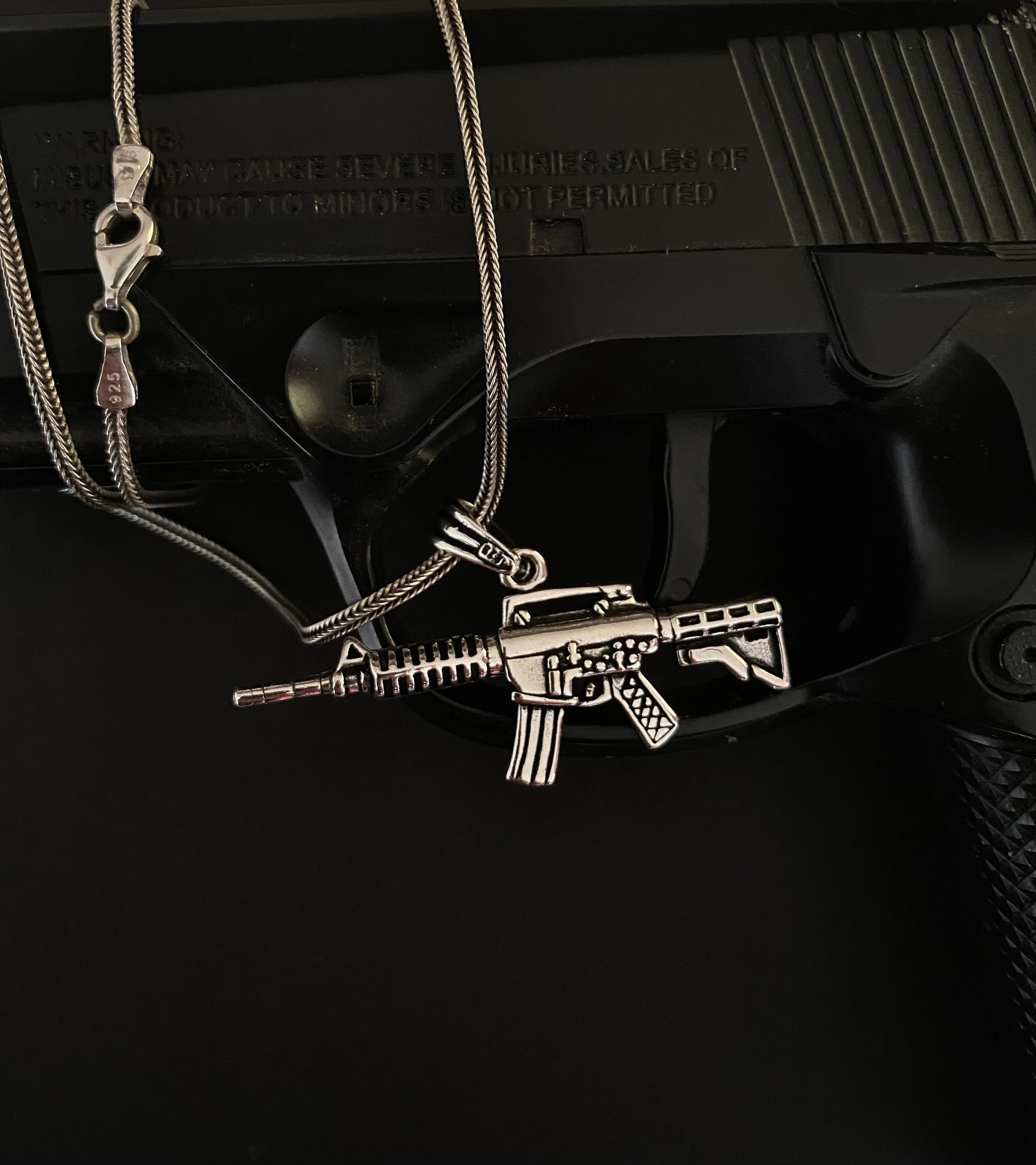 Sterling Silver Rifle Necklace, Brutalist Gun Pendant, Gift for Men - image 2