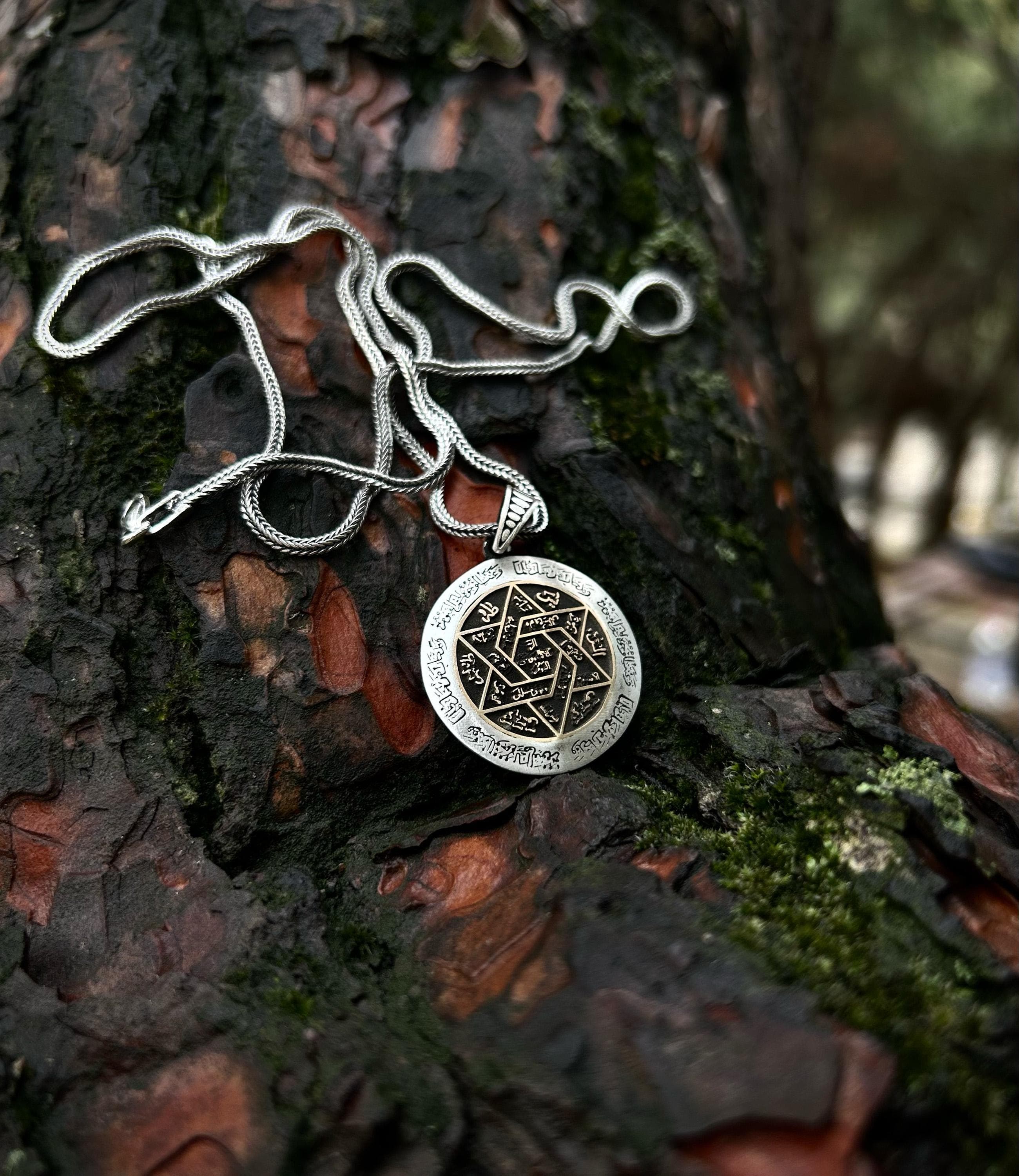 Men’s Sterling Silver Hexagram Necklace, Sacred Geometry Protection Amulet - image 3