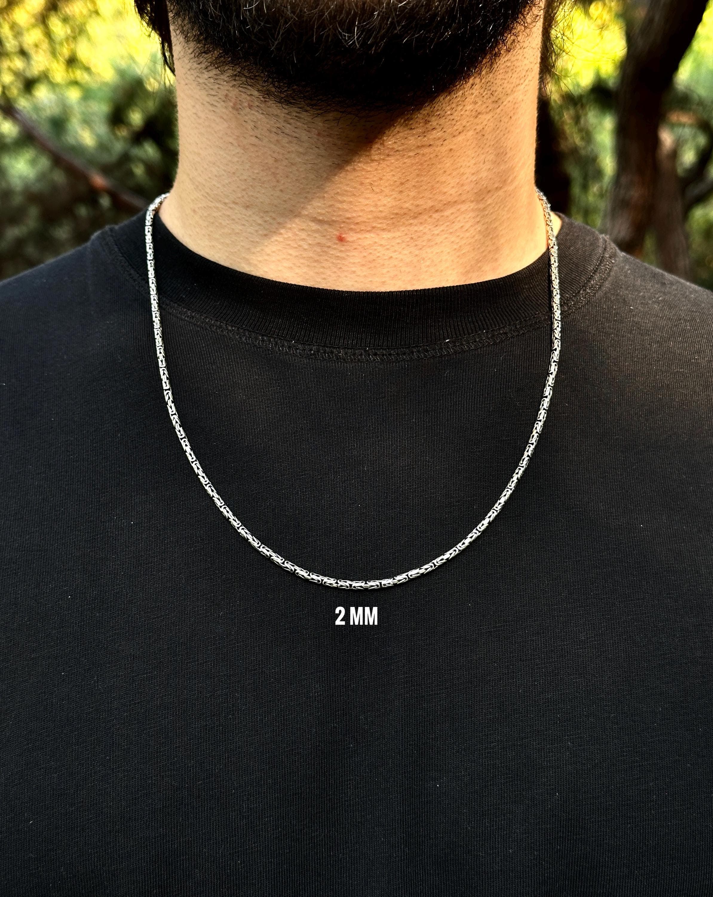 925 Solid Silver Round Byzantine Chain Necklace, Silver Necklace for Men, Chain Necklace for Men, Oxidized Bali Chain Necklace, Gift For Men