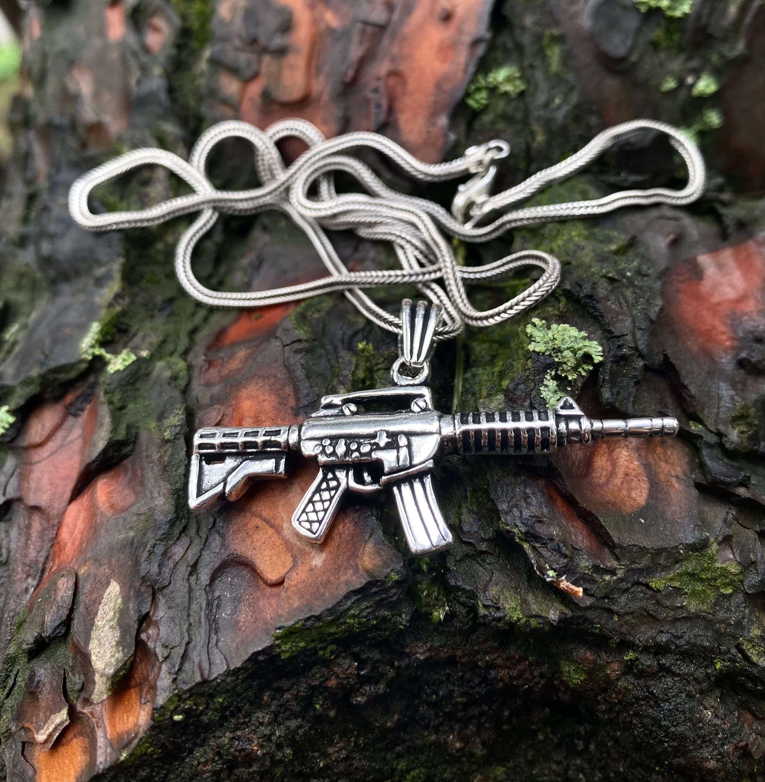Sterling Silver Rifle Necklace, Brutalist Gun Pendant, Gift for Men - image 4