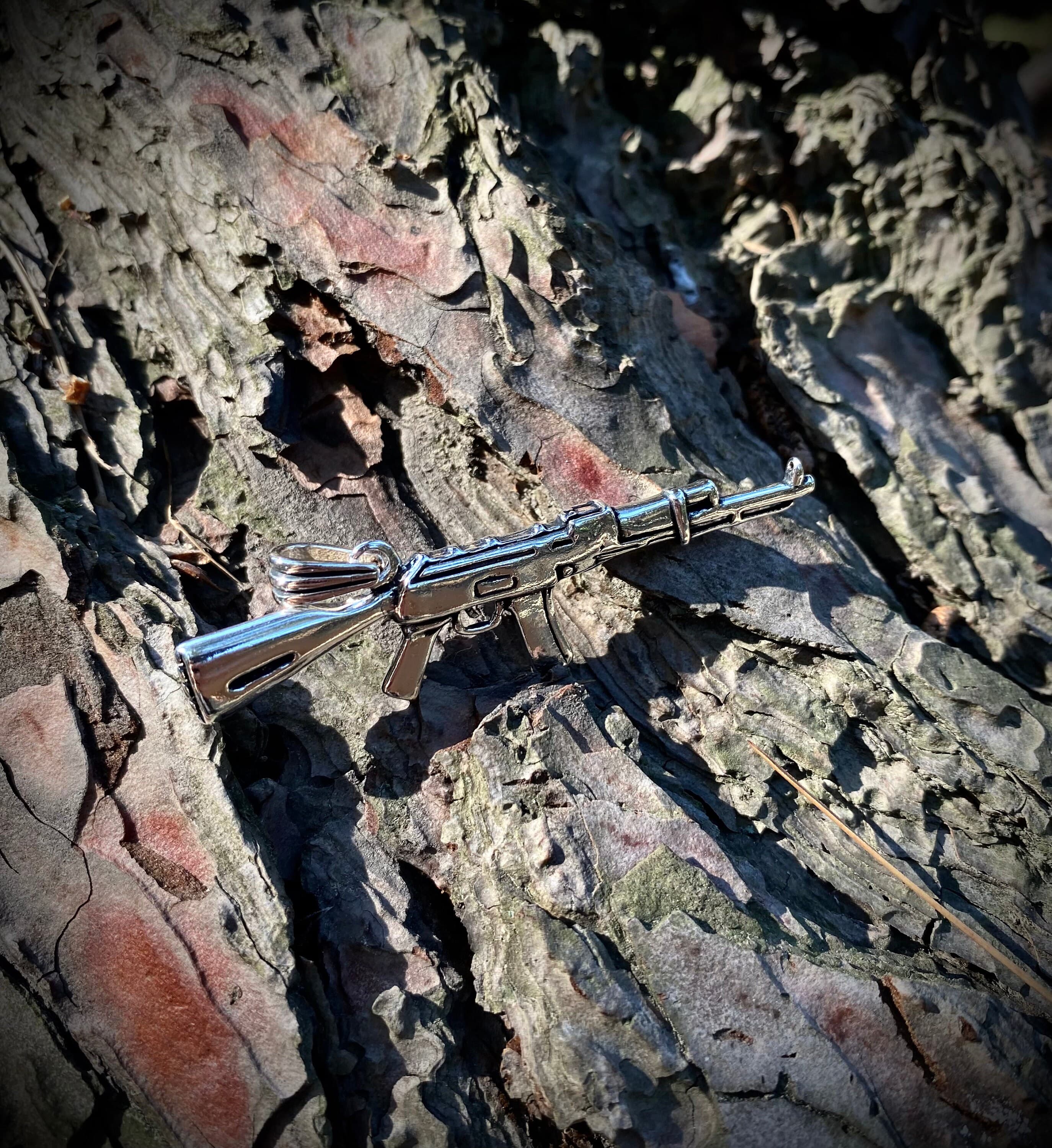 AK47 Sterling Silver Necklace: Machinegun Pendant, Gangster Gift - image 5