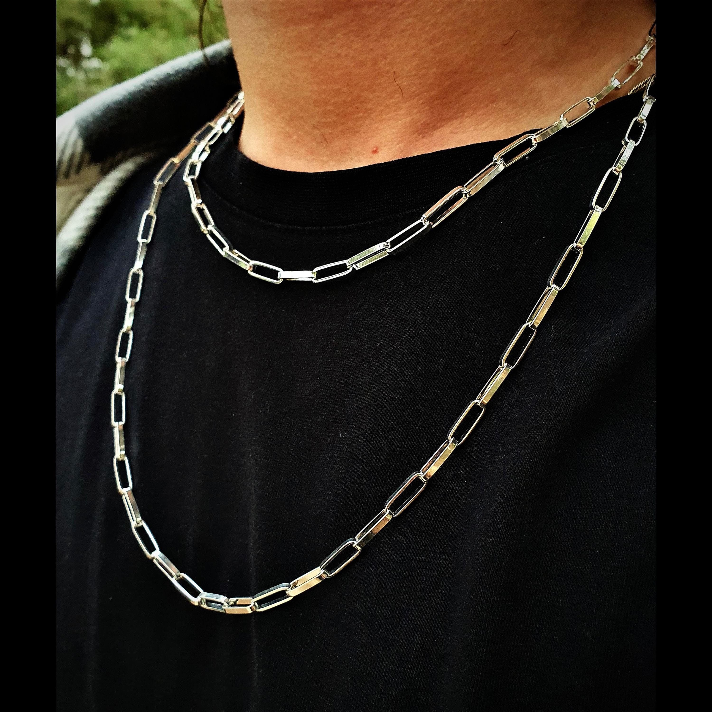 Minimalist Paperclip Necklace for Men 925 Sterling Silver, Mens Paperclip Chain Necklace, Women Paperclip Chain Necklace, Mens Custom Gift