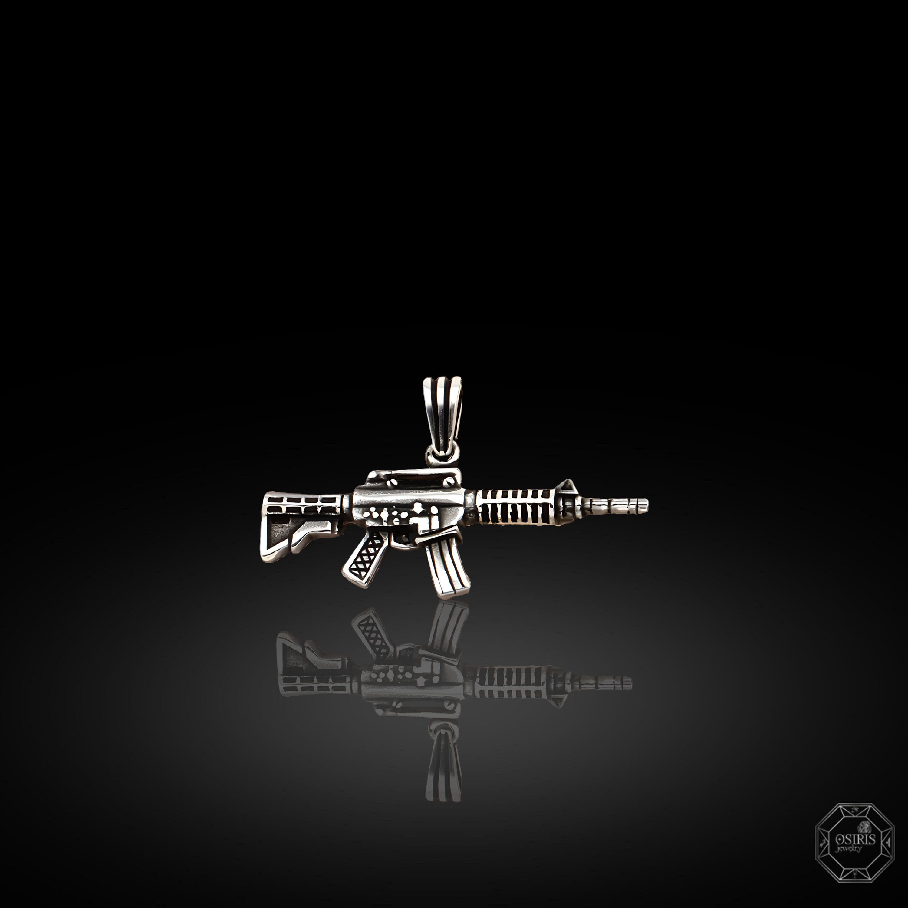 Sterling Silver M4A15 Rifle Pendant, Gun Lover Gift