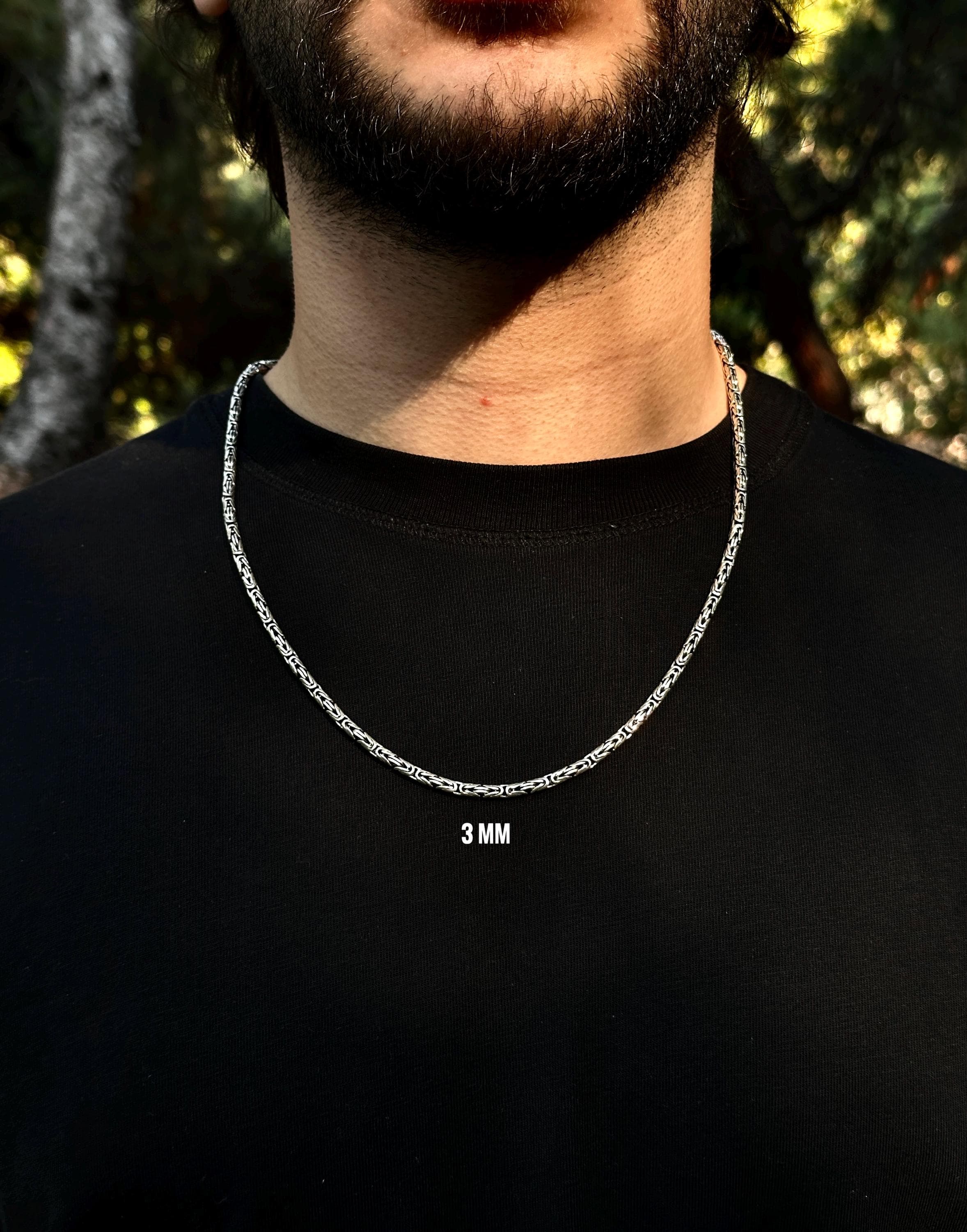 925 Solid Silver Round Byzantine Chain Necklace, Silver Necklace for Men, Chain Necklace for Men, Oxidized Bali Chain Necklace, Gift For Men