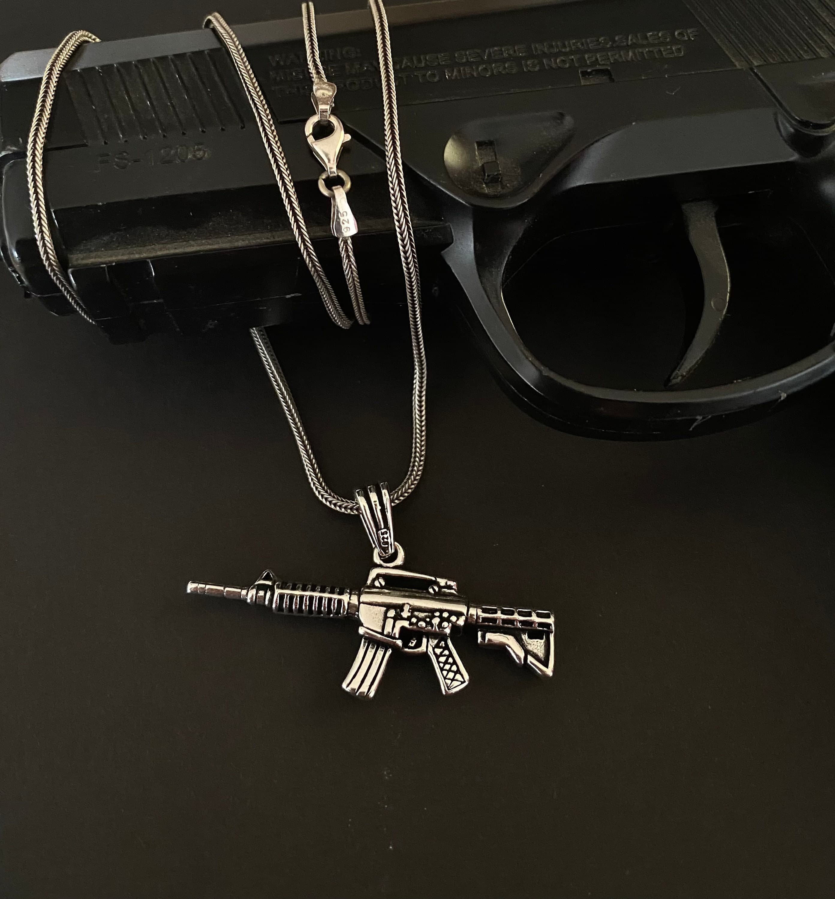 Sterling Silver M4A15 Rifle Pendant, Gun Lover Gift - image 4