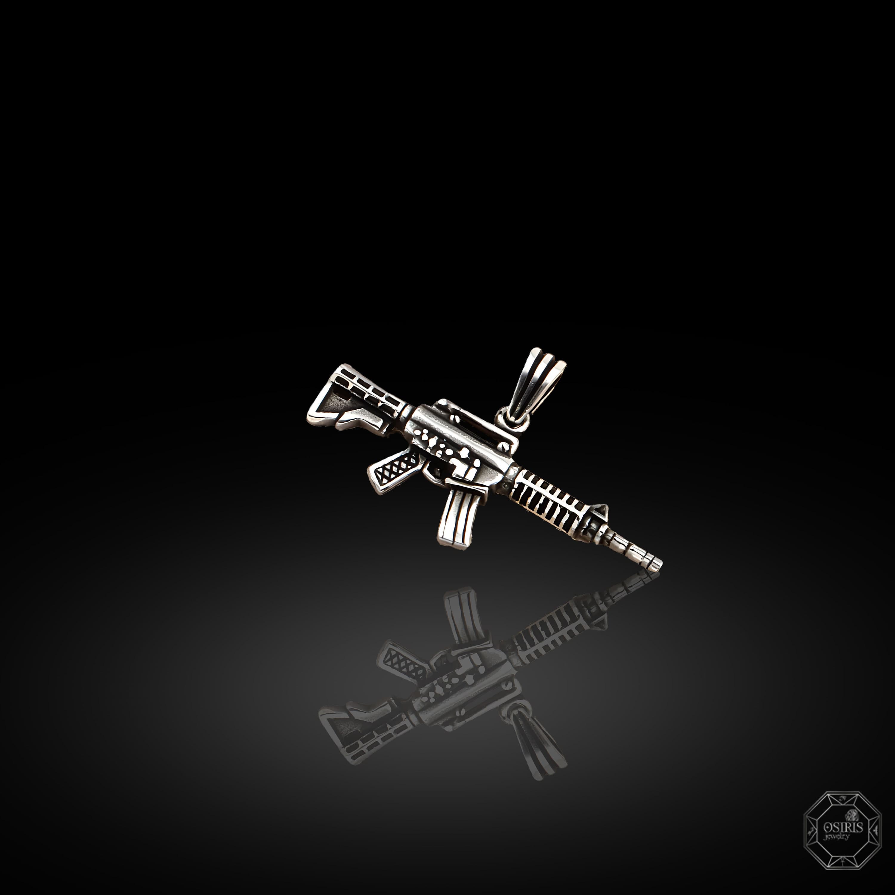 Sterling Silver M4A15 Rifle Pendant, Gun Lover Gift - image 3