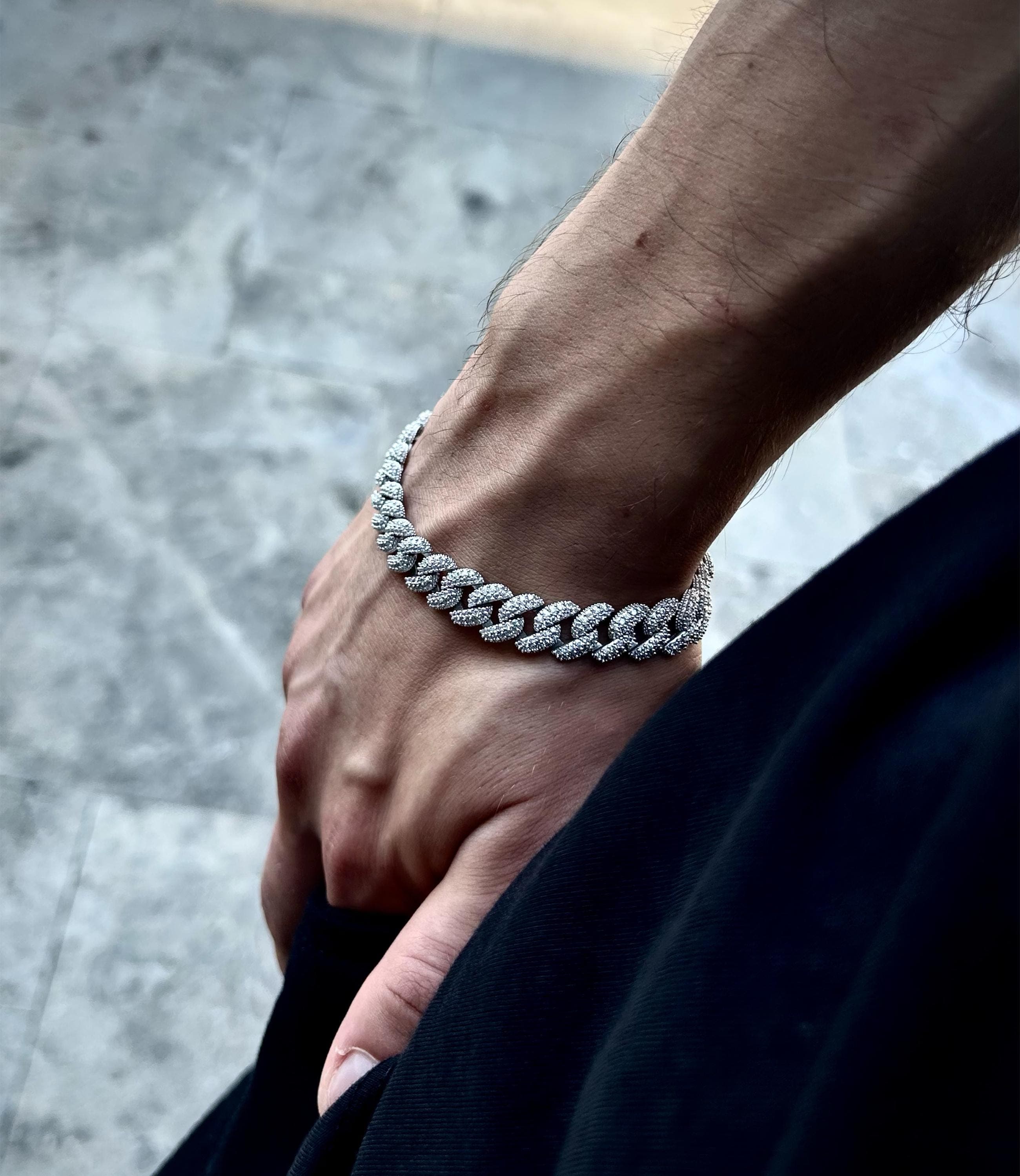 Iced Out Cuban Bracelet: 925 Sterling Silver Rhodium Plated CZ Zircon