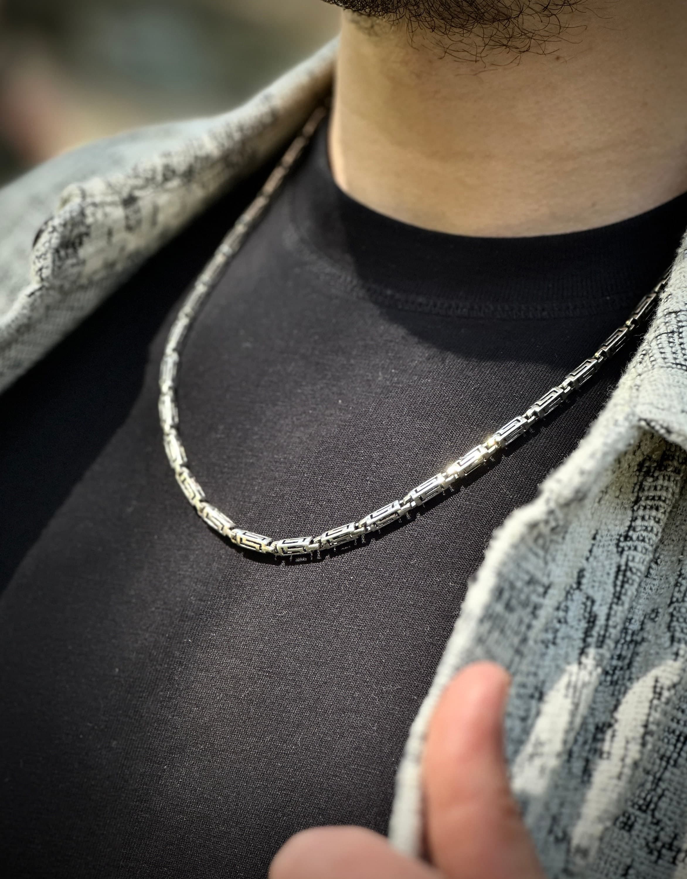 Hand Engraved 925 Sterling Silver Chain for Men: Old School Style - image 5