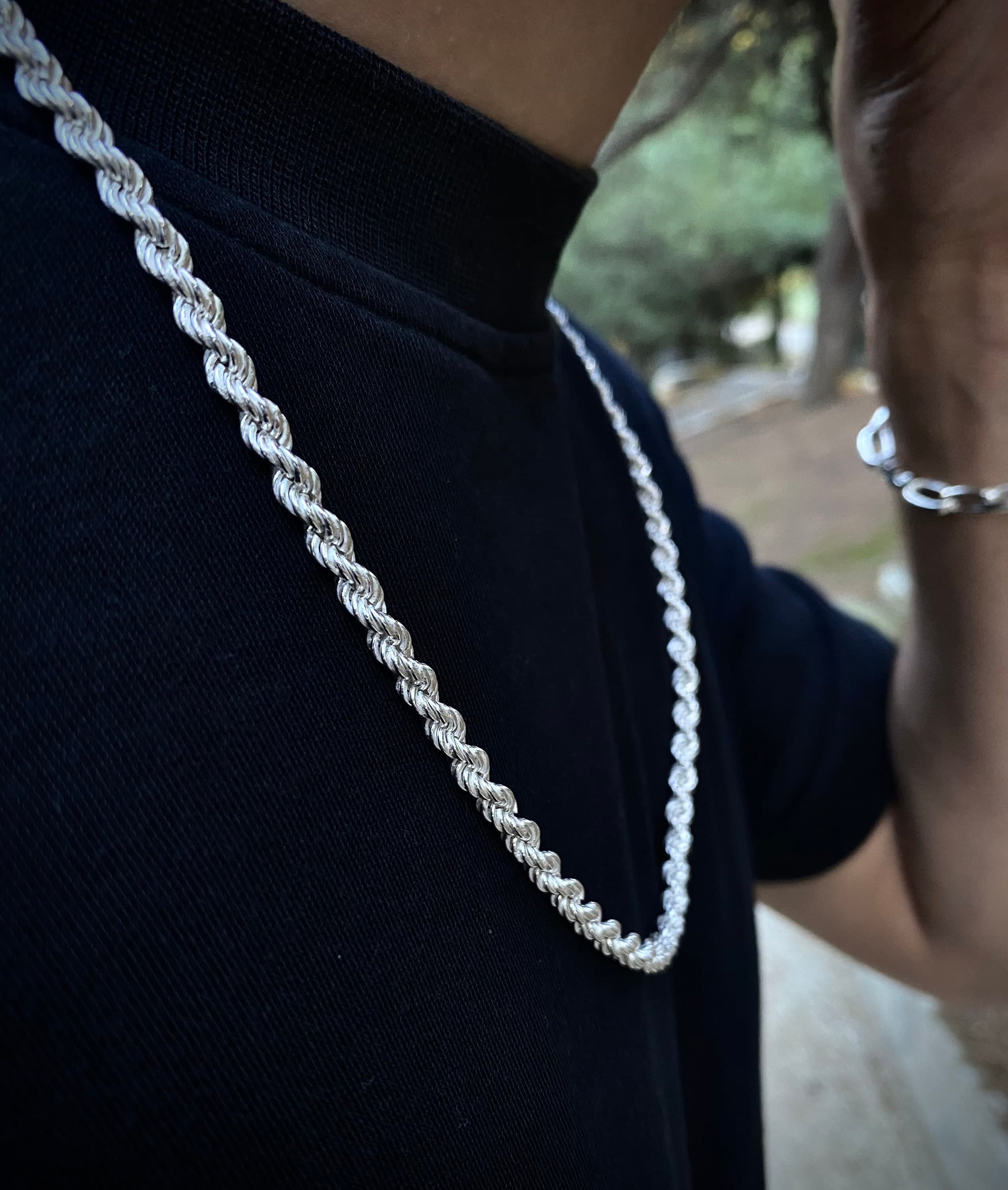 Handmade 925 Sterling Silver Rope Chain Necklace - Twisted Design