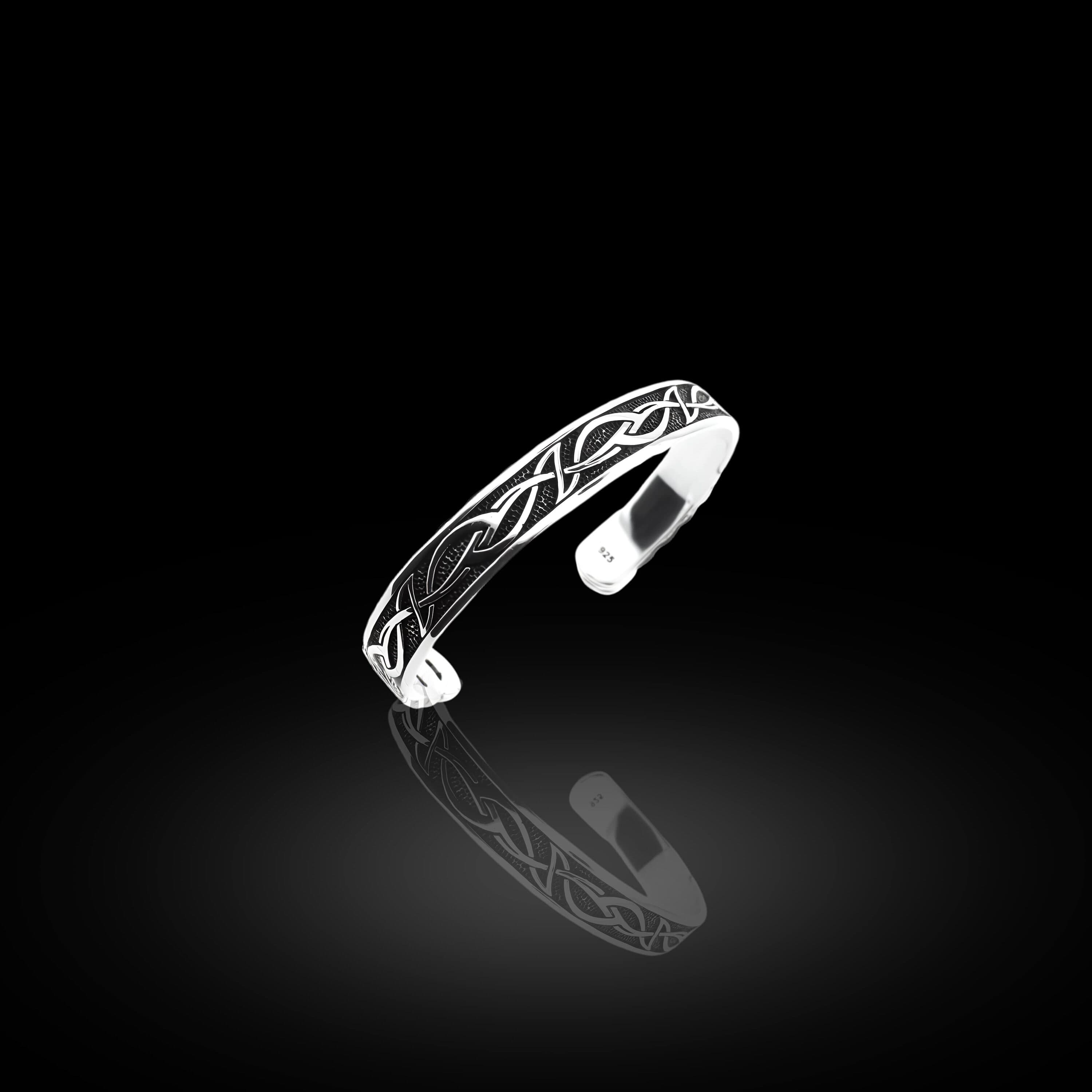 Patterned Sterling Silver Cuff Bracelet For Men: Adjustable Design - image 3
