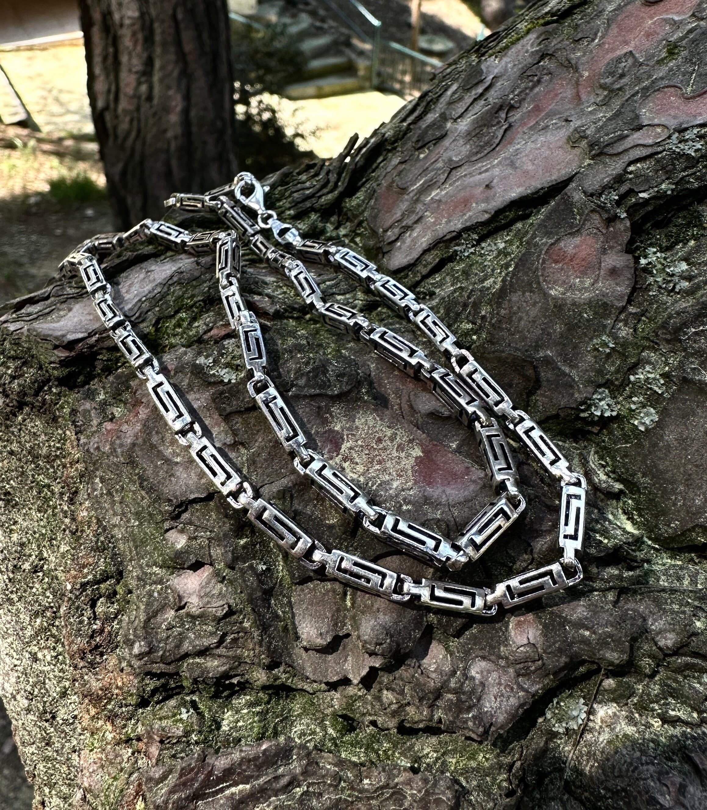 Hand Engraved 925 Sterling Silver Chain for Men: Old School Style
