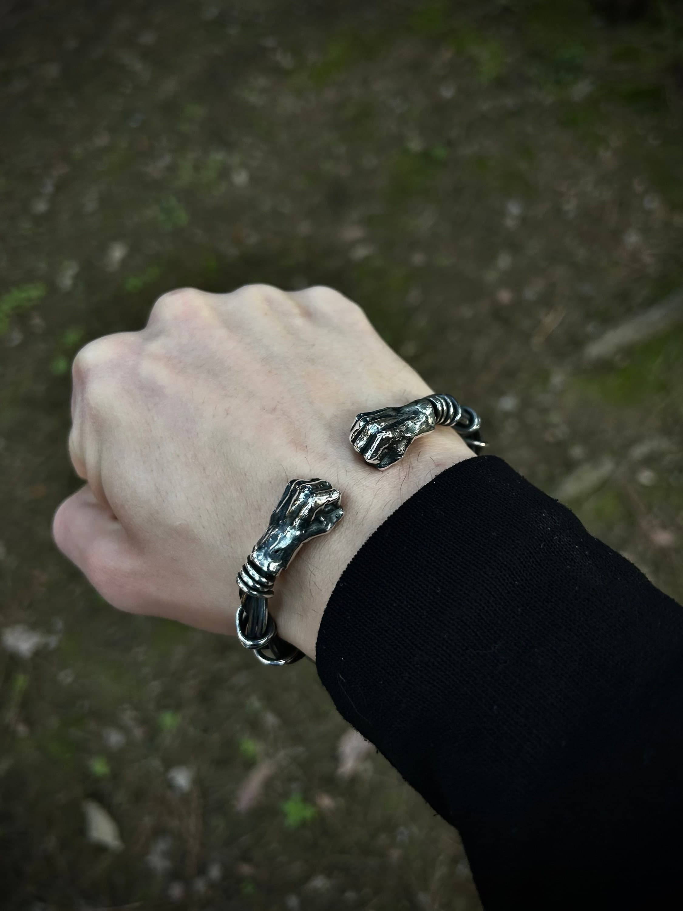 Adjustable Wired Fist Bracelet - Unique Sterling Silver Design