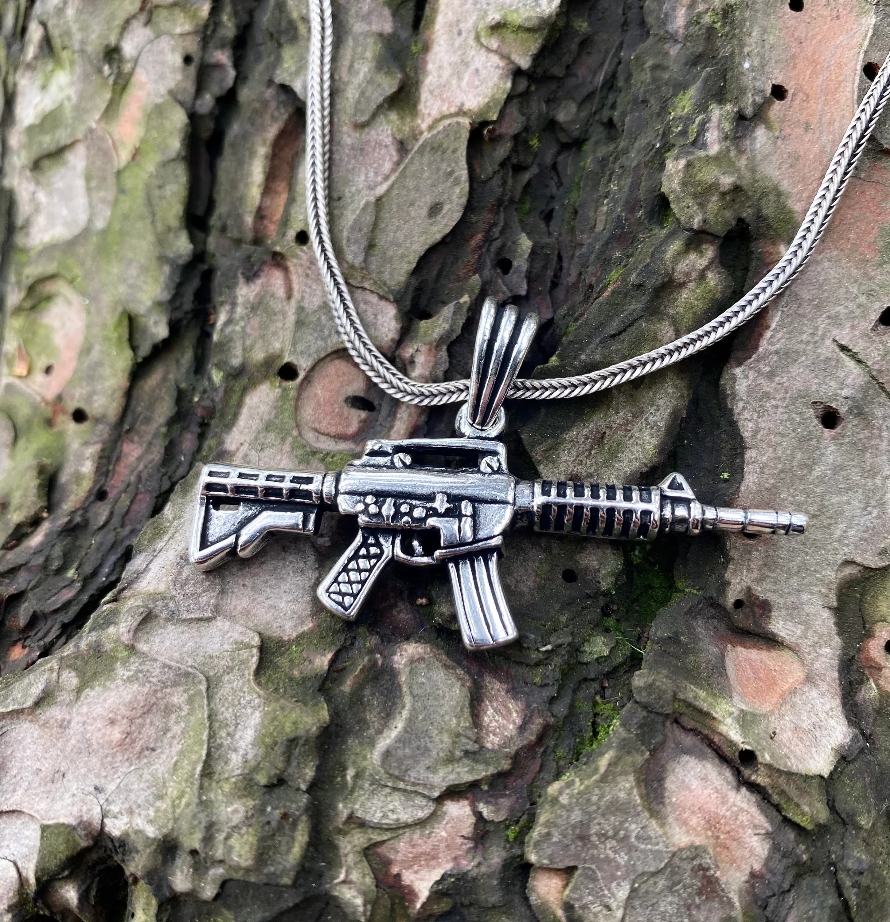 Sterling Silver Rifle Necklace, Brutalist Gun Pendant, Gift for Men - image 4