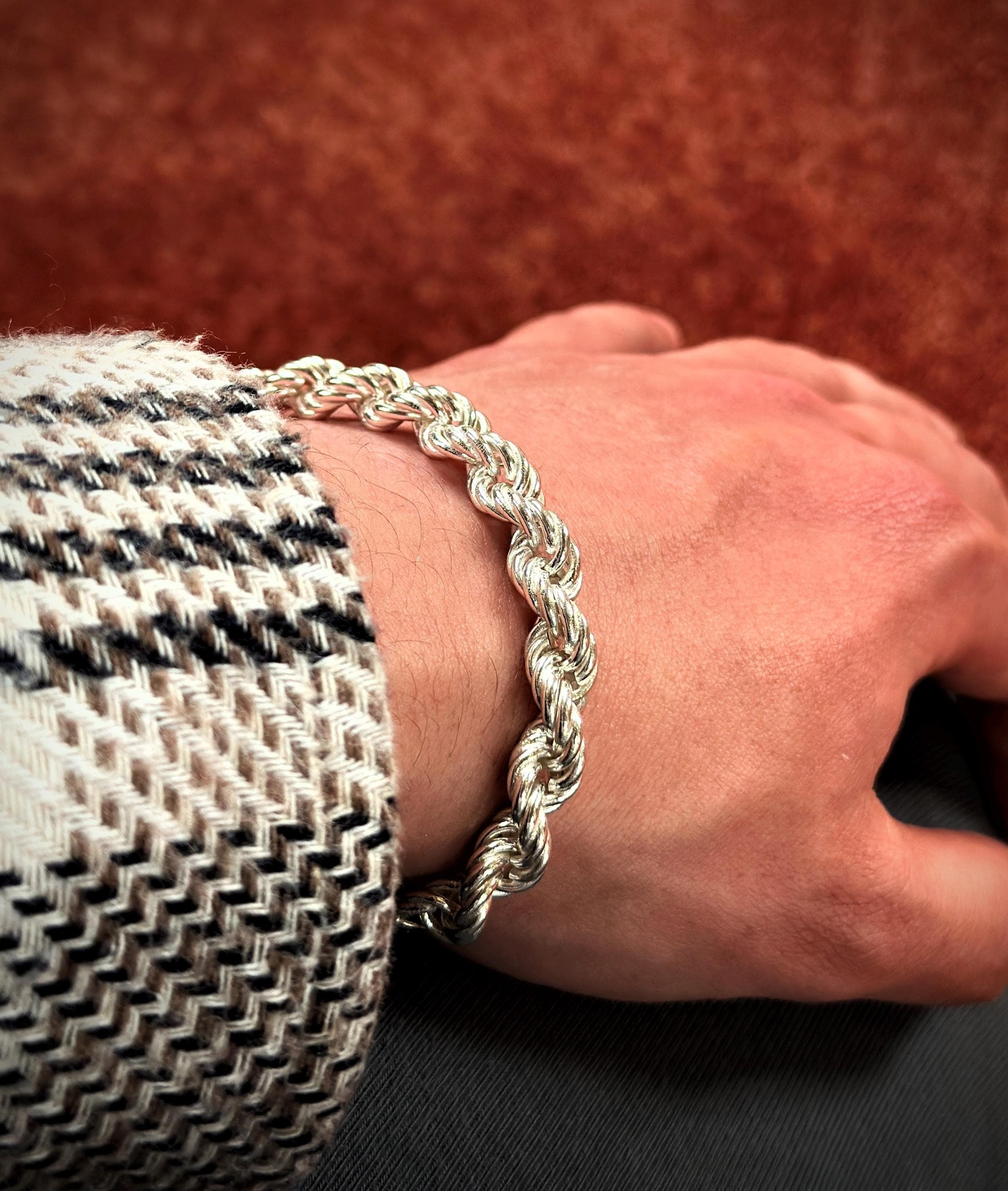 925 Sterling Silver Rope Chain Necklace and Bracelet, Sparkling Sterling Silver Rope Chain, Mens Chain Bracelet 925K Silver, Gift For Father