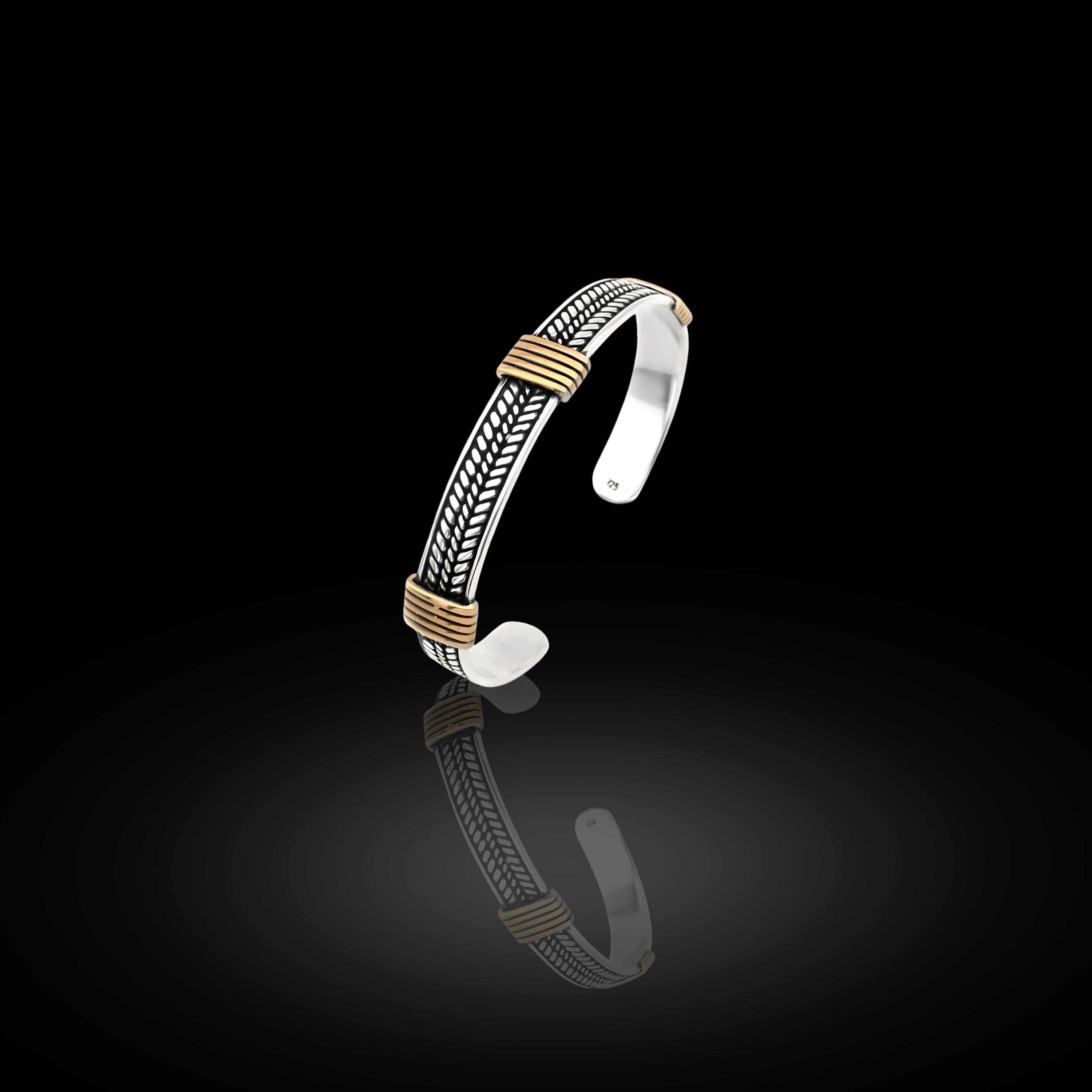 925K Sterling Silver Men's Bracelet: Engraved Adjustable Cuff