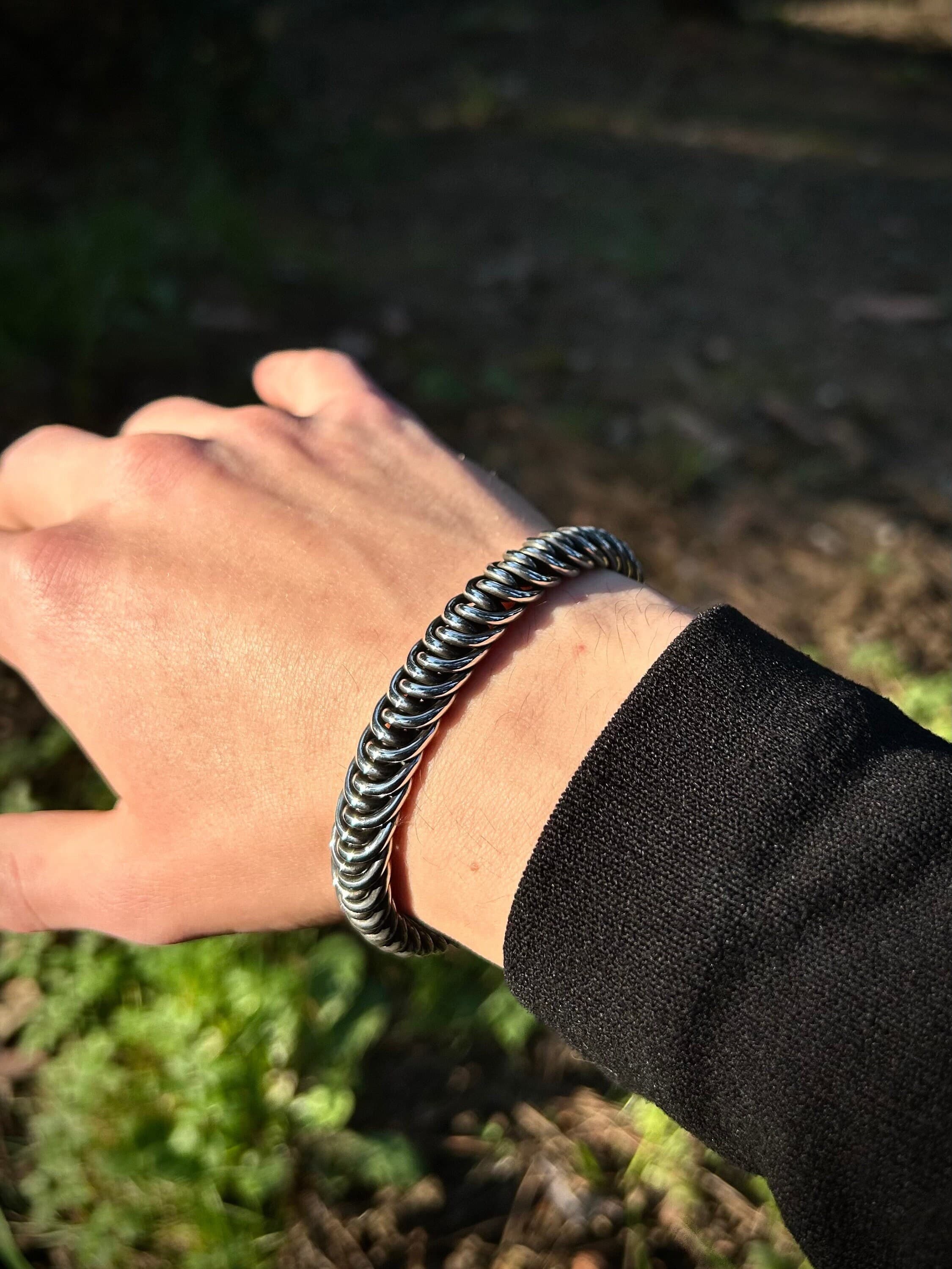 Circular Silver Bangle 925 Sterling Silver, Circular Braided Silver Jewelry, Adjustable Circular Cuff Bracelet Male, Unique Gift For Him