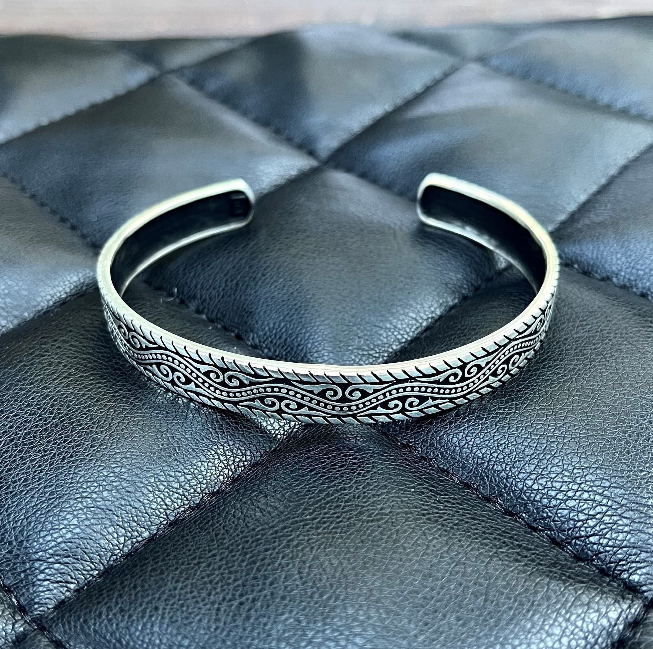 Mens 925 Silver Cuff Bracelet: Patterned Heavy Jewelry - image 4