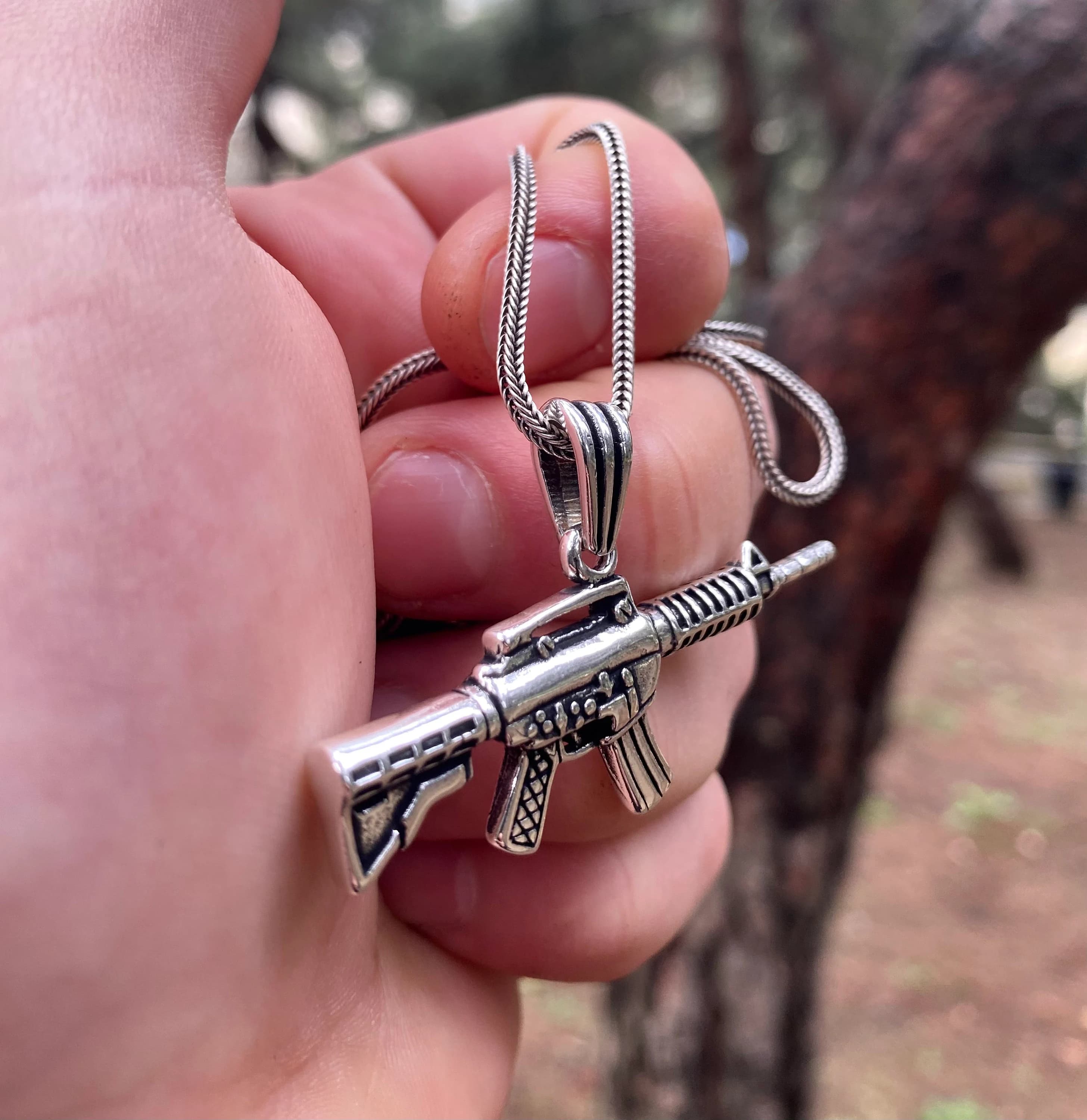 Sterling Silver Rifle Necklace, Brutalist Gun Pendant, Gift for Men - image 3