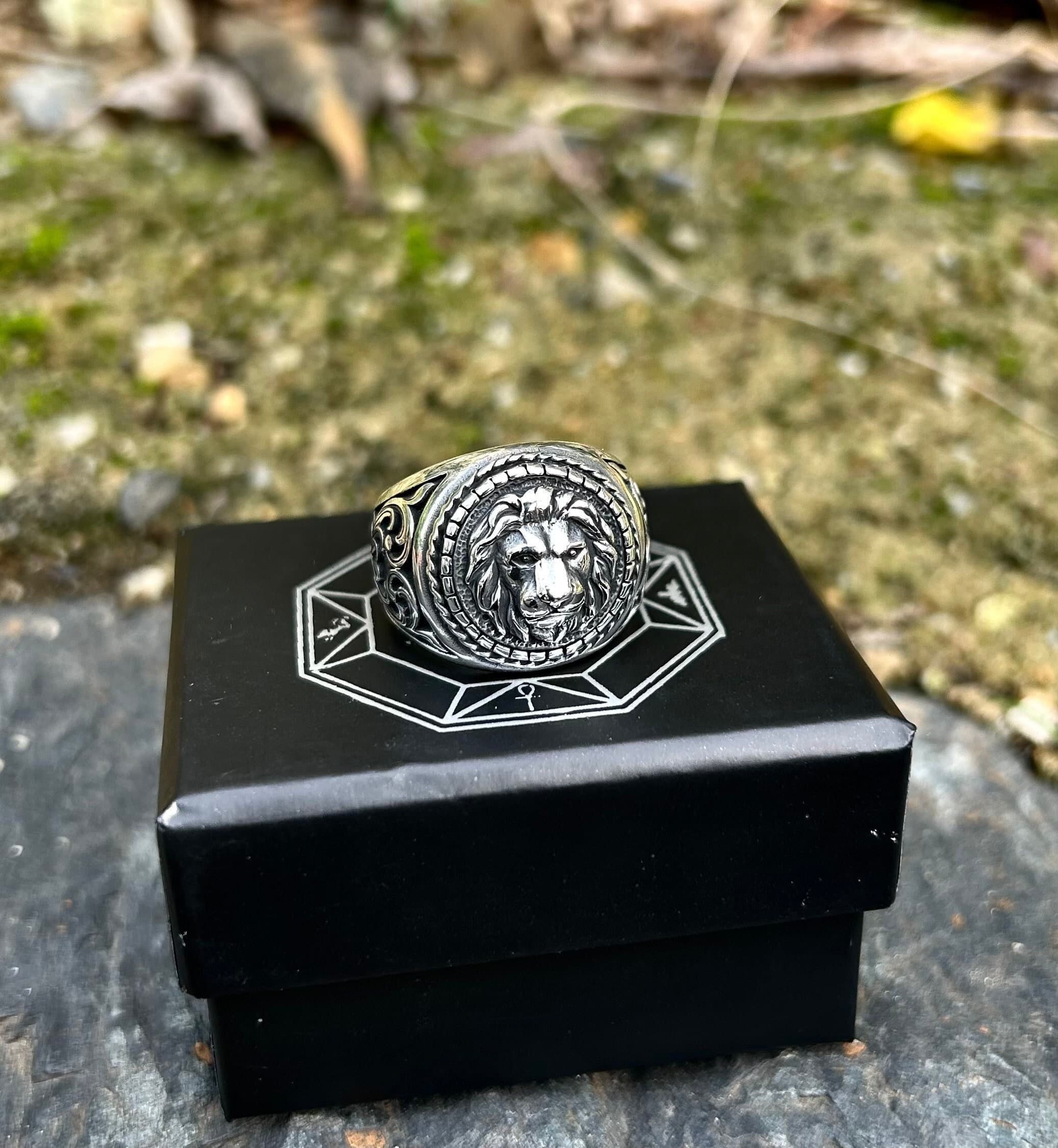 Mens Lion Ring: 925K Sterling Silver Leo Zodiac Signet - image 5