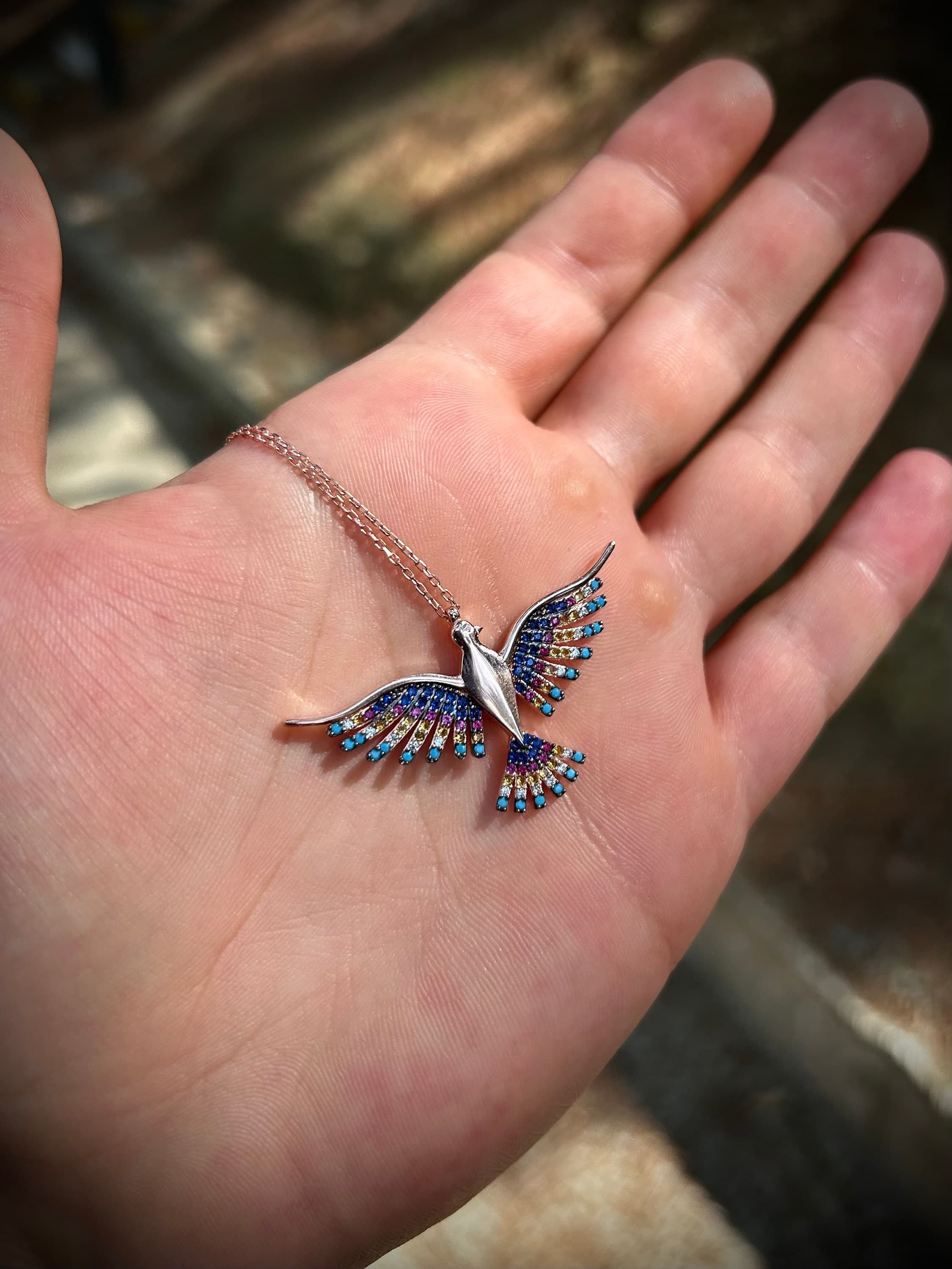 Rainbow Phoenix Necklace 925K Silver