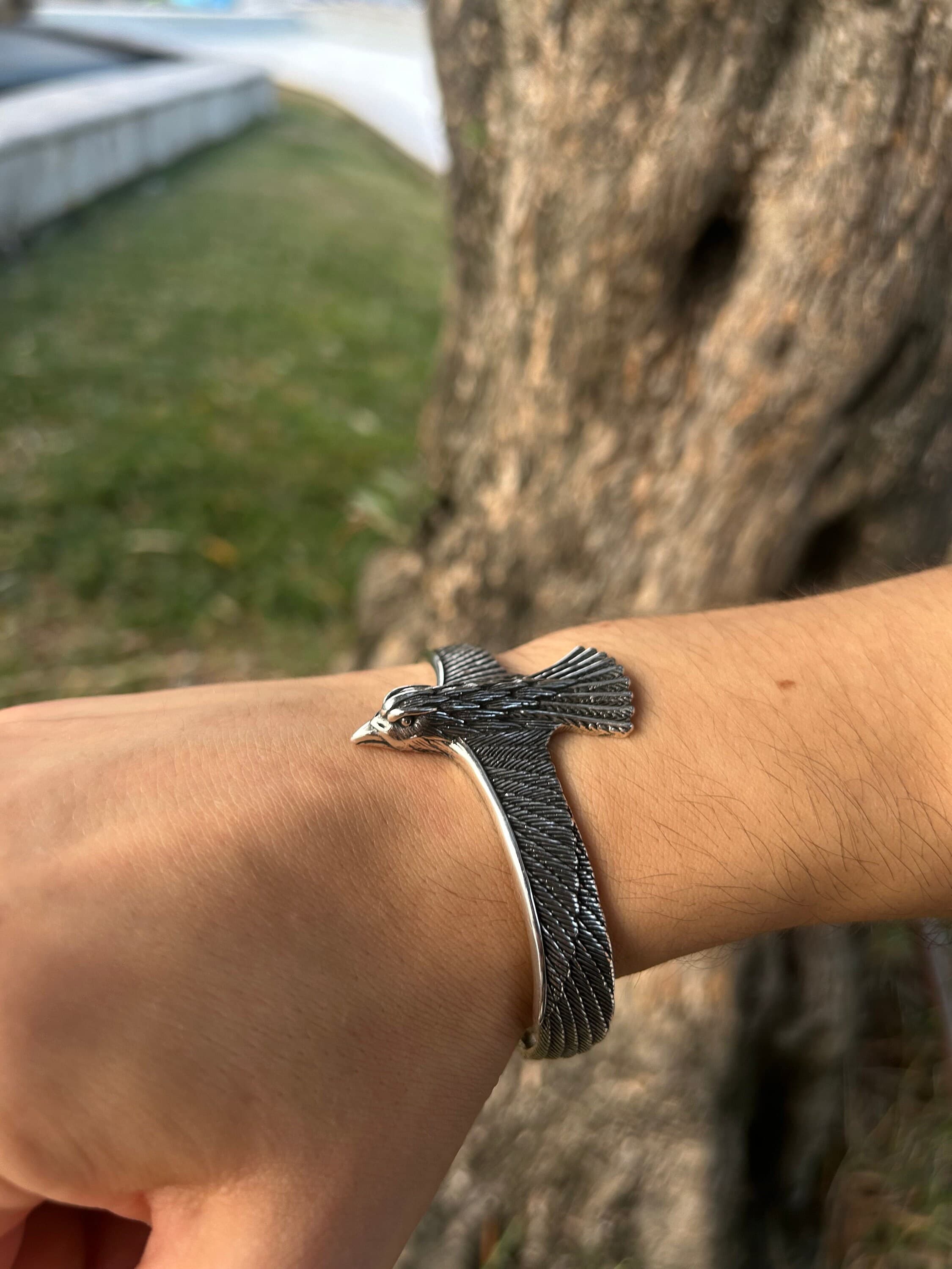 Sterling Silver Eagle Cuff Bracelet: Heavy Adjustable Animal Jewelry - image 4