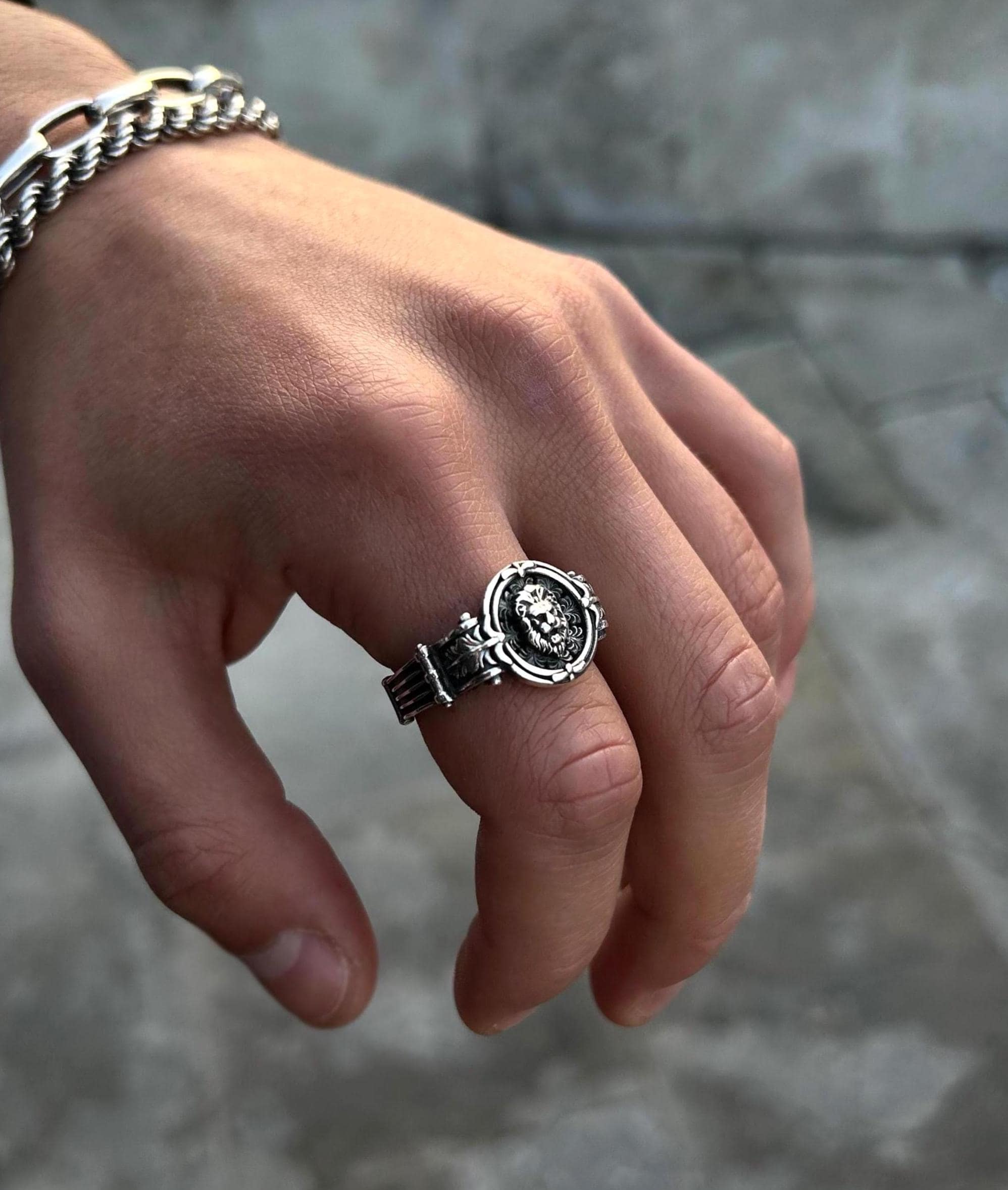 Men's Lion Head Ring | 925 Sterling Silver Signet, Classic Animal Jewelry Gift for Him