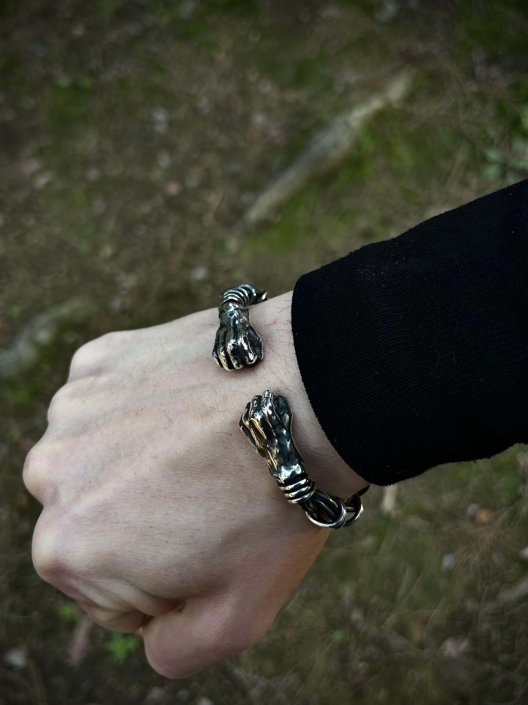 Fist of Power - Adjustable Sterling Silver Bracelet with Wired Clenched Fist Design