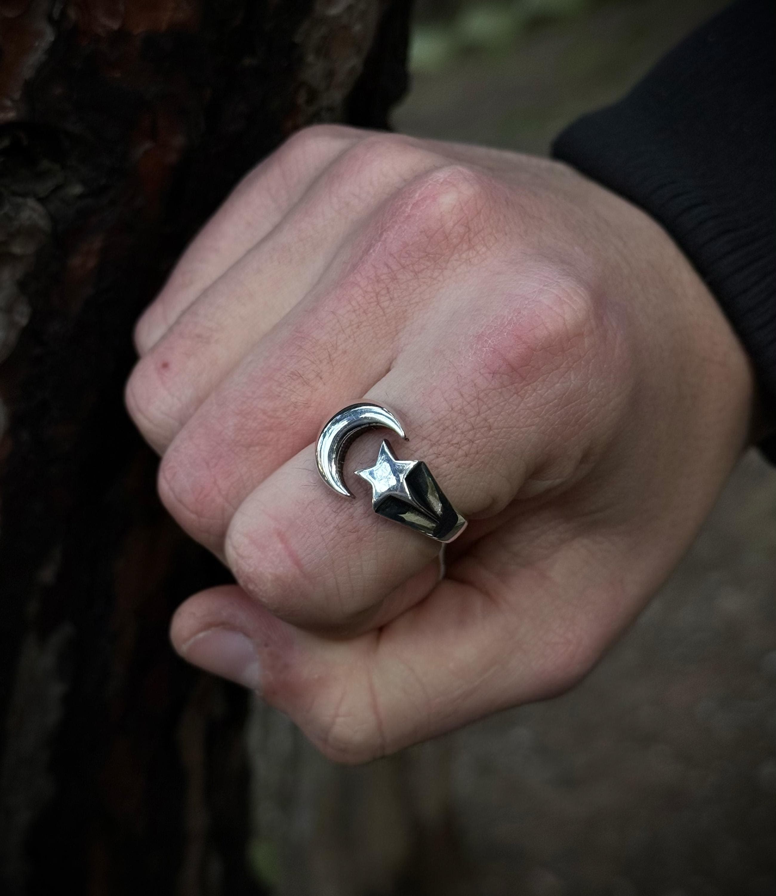 Unified Crescent Star Ring, 925 Sterling Silver Symbolic Statement Ring for Men - image 3