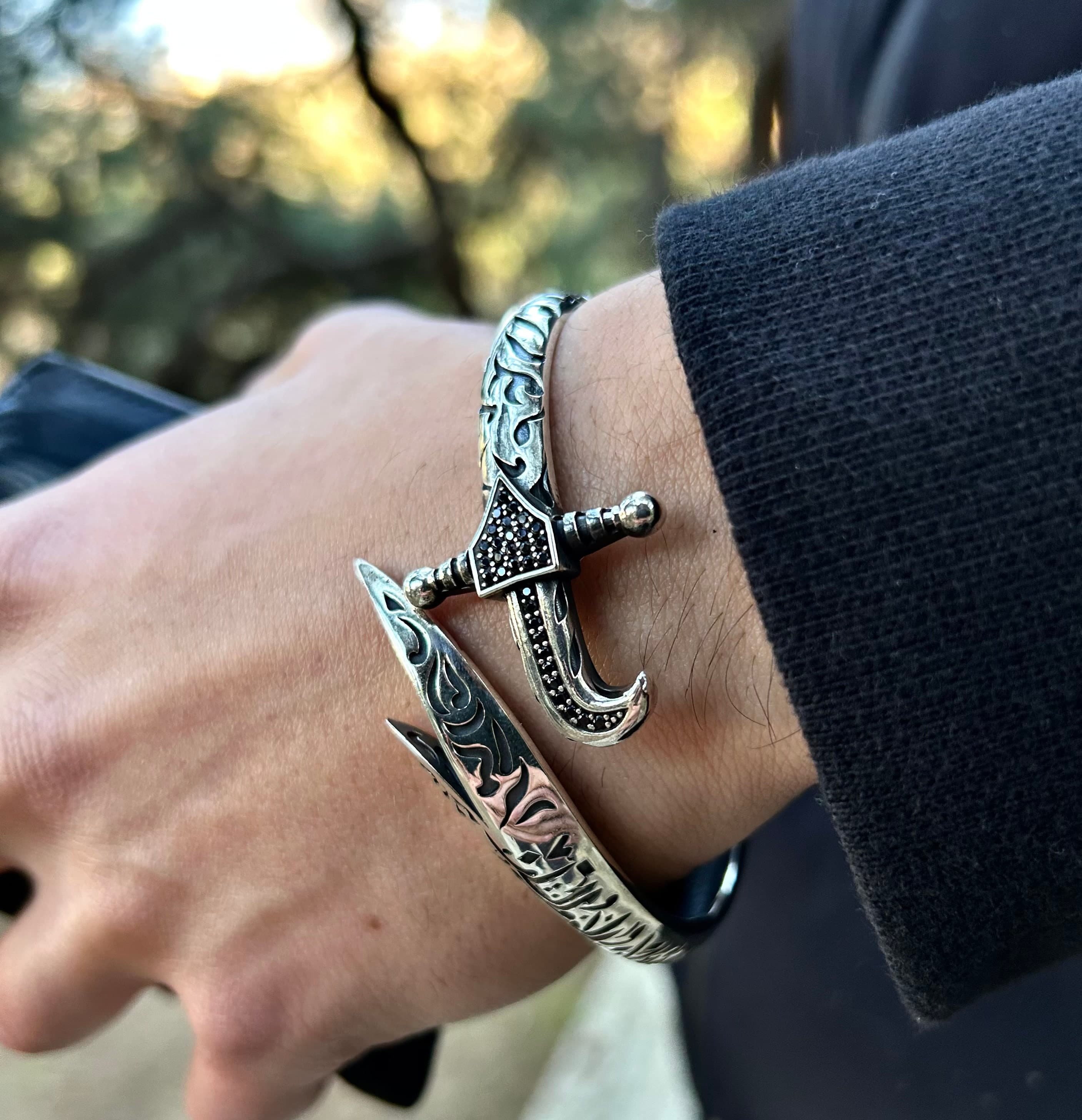 Hz. Ali's Zulfiqar Sword Bracelet: 925 Sterling Silver Engraved Cuff for Men - image 4