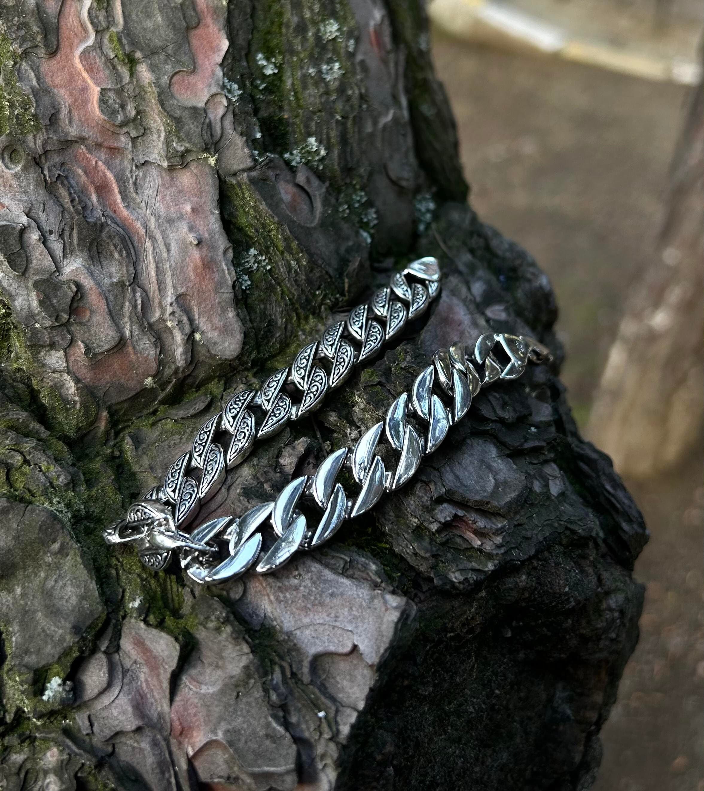 Mens Heavy 925K Sterling Silver Cuban Link Bracelet Double Sided